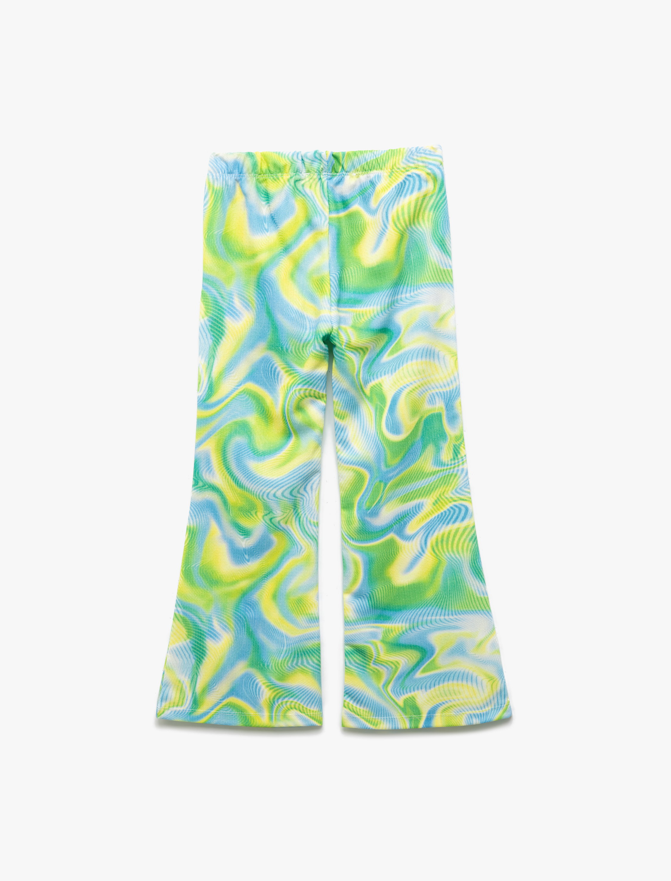  Kız Çocuk Beli Lastikli Desenli İspanyol Paça Pantolon