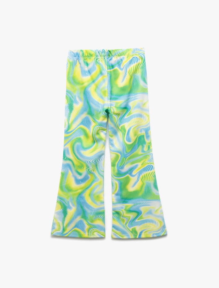 Kız Çocuk Beli Lastikli Desenli İspanyol Paça Pantolon