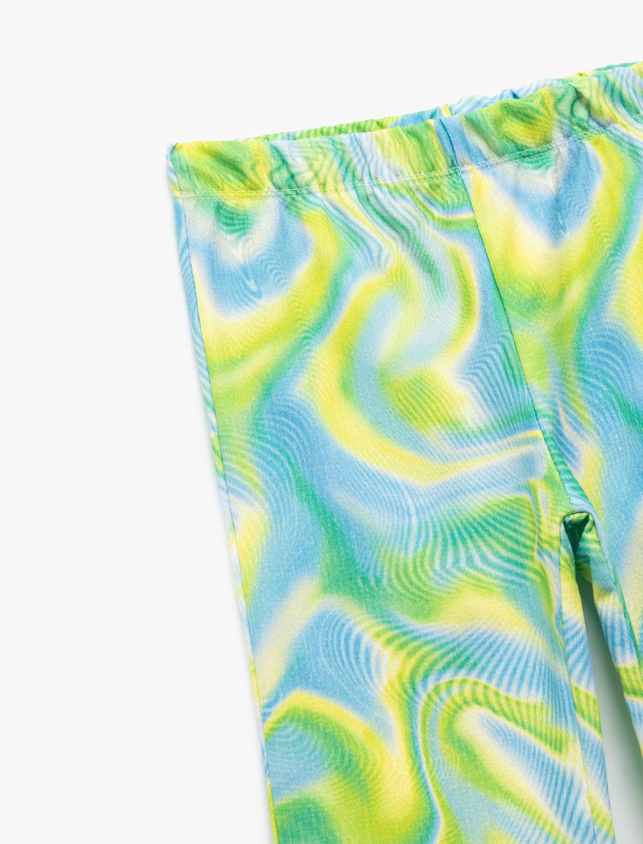  Kız Çocuk Beli Lastikli Desenli İspanyol Paça Pantolon