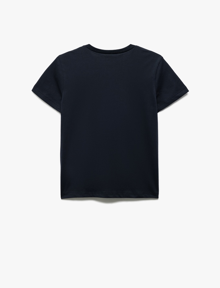 Erkek Çocuk Pamuklu Kısa Kollu Bisiklet Yaka Baskı Detaylı Tişört