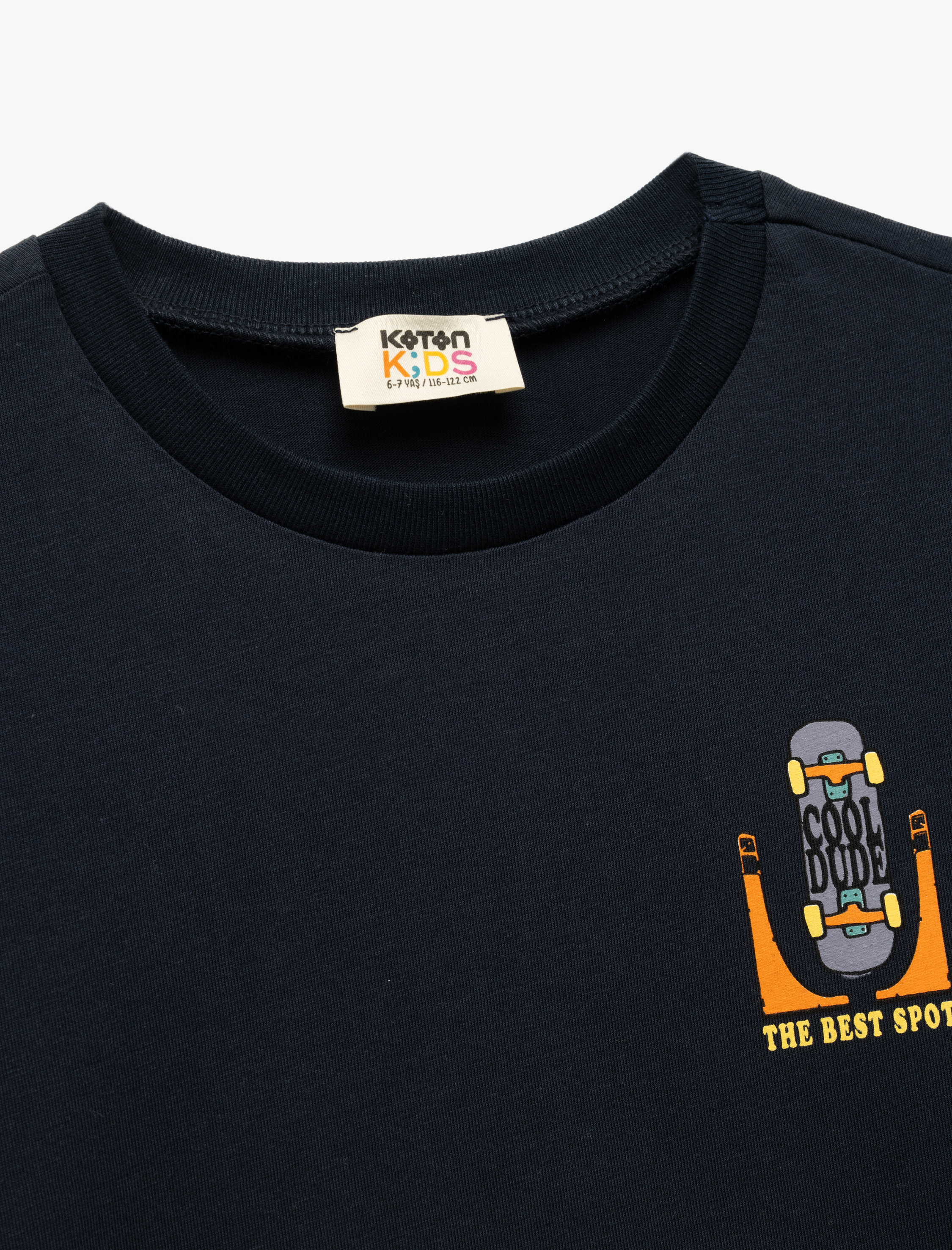  Erkek Çocuk Pamuklu Kısa Kollu Bisiklet Yaka Baskı Detaylı Tişört