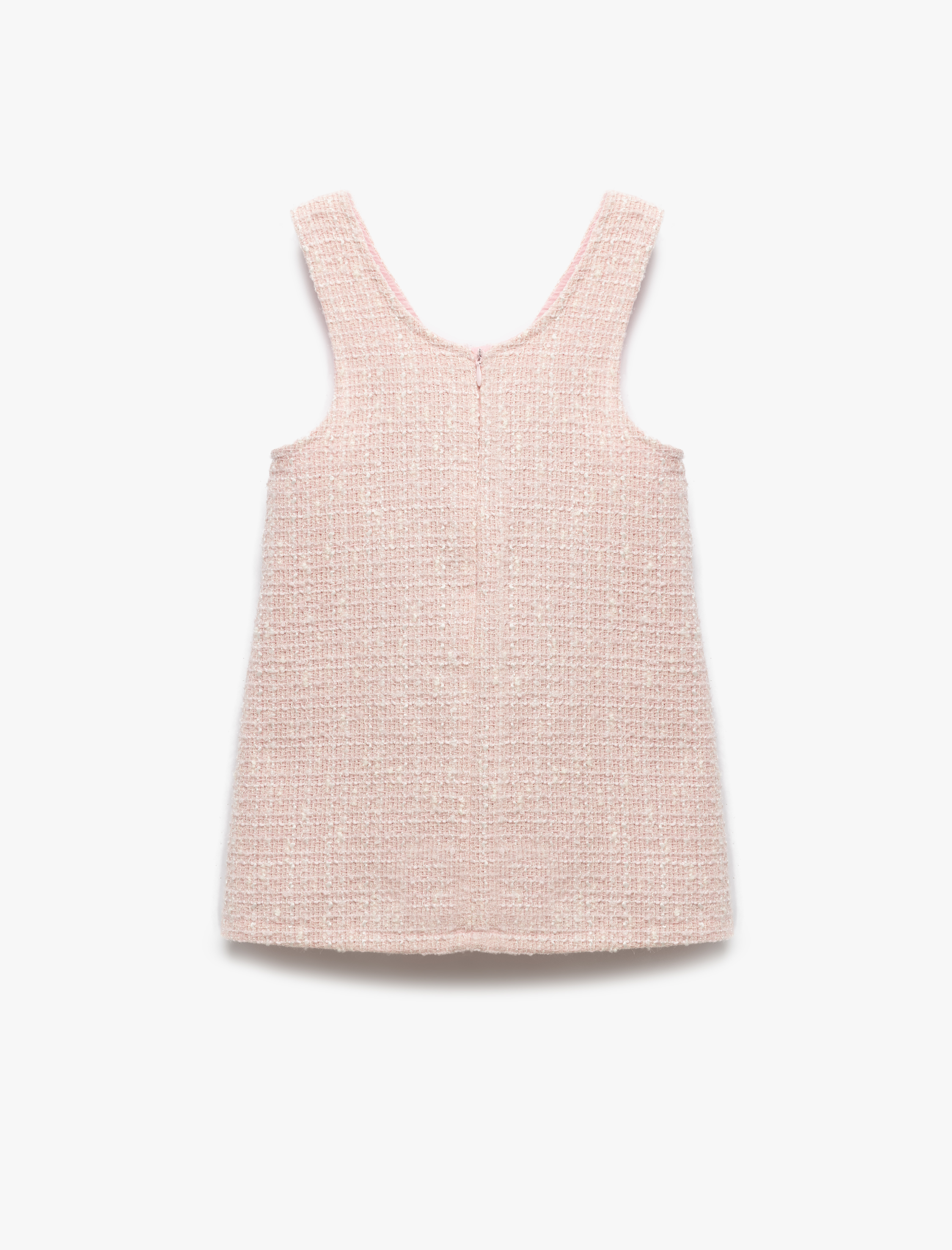  Kız Bebek Yuvarlak Yaka Askılı Cep Detaylı Tüvit Jile Elbise