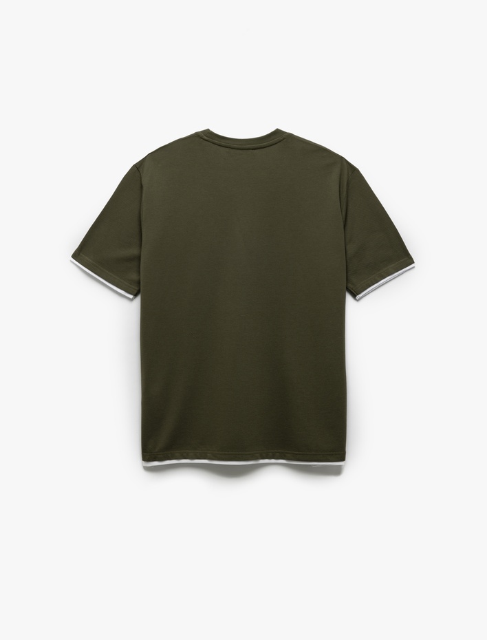  Bisiklet Yaka Regular Fit Renk Kontrast Detaylı Pike Kumaş Pamuklu Kısa Kollu Tişört