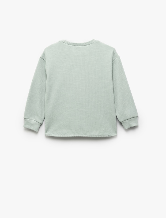 Erkek Bebek Pamuklu Cep Detaylı Bisiklet Yaka Uzun Kollu Basic Sweatshirt