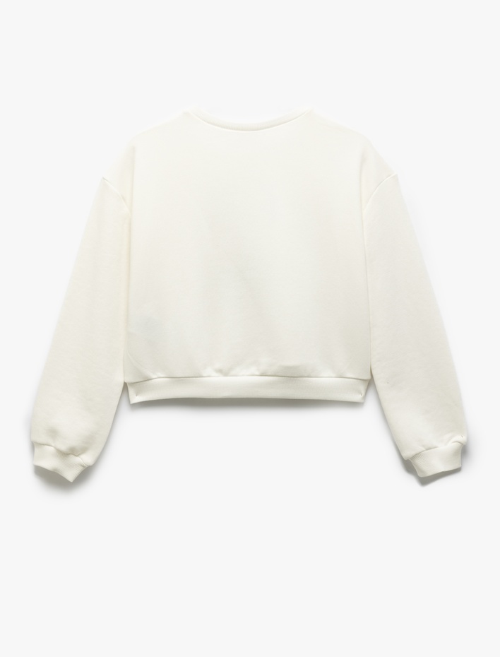 Kız Çocuk Kedi Baskılı Uzun Kollu Crop Sweatshirt
