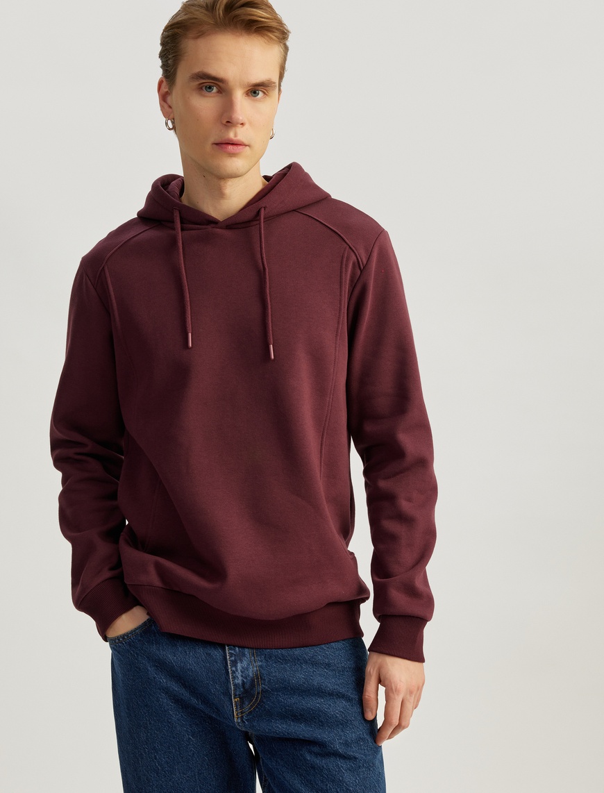   Reglan Kollu Pamuk Karışımlı Şardonlu Dikiş Detaylı Basic Kapşonlu Sweatshirt