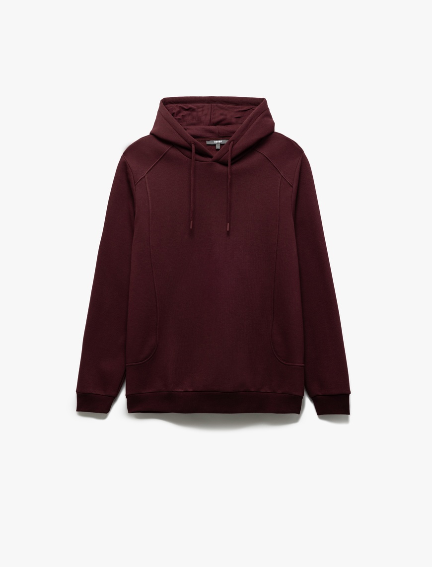   Reglan Kollu Pamuk Karışımlı Şardonlu Dikiş Detaylı Basic Kapşonlu Sweatshirt