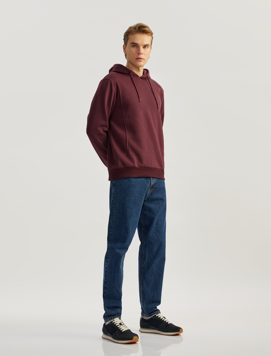  Reglan Kollu Pamuk Karışımlı Şardonlu Dikiş Detaylı Basic Kapşonlu Sweatshirt