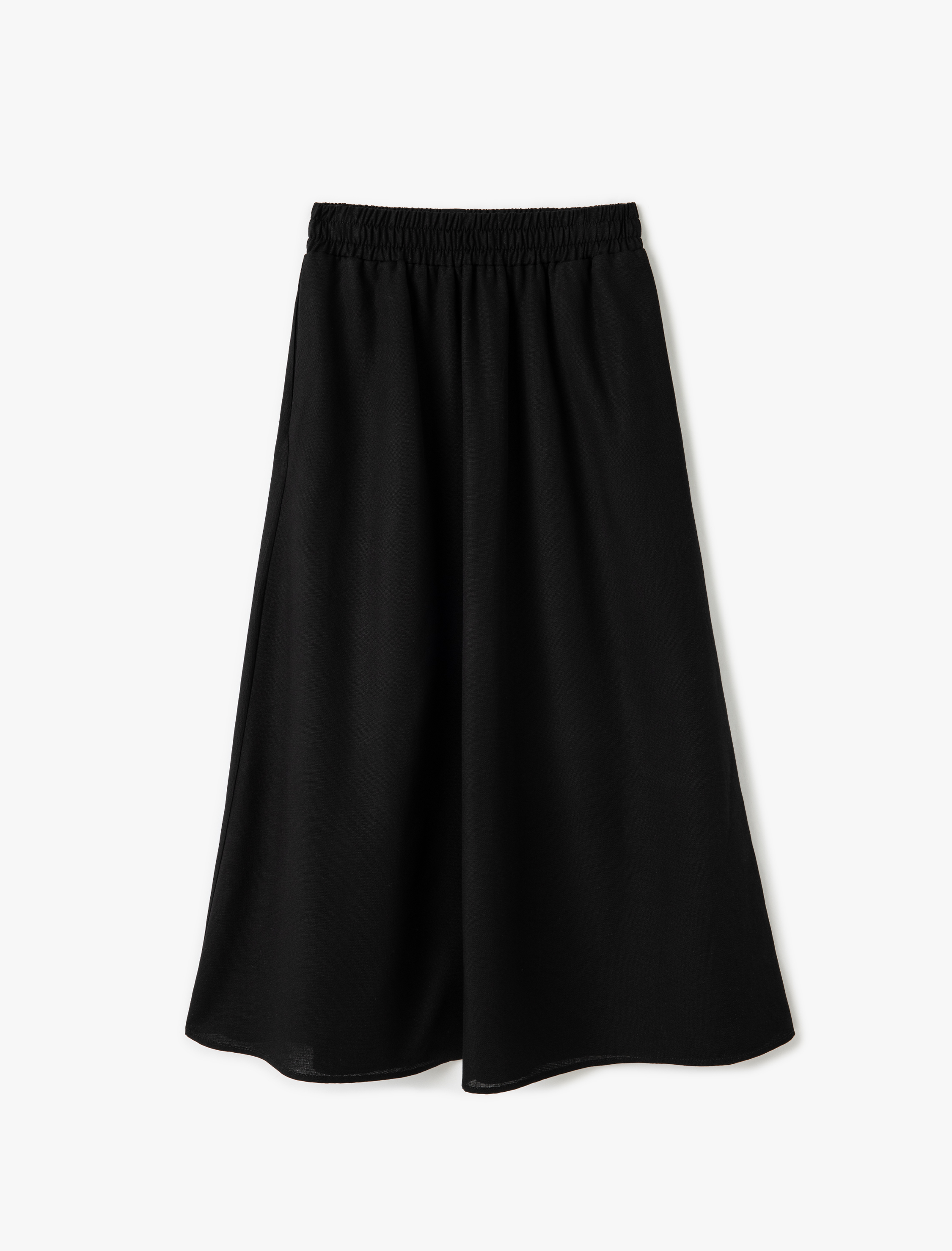   Rahat Kalıp Viskon-Keten Karışımlı Cepli Uzun Kloş Etek