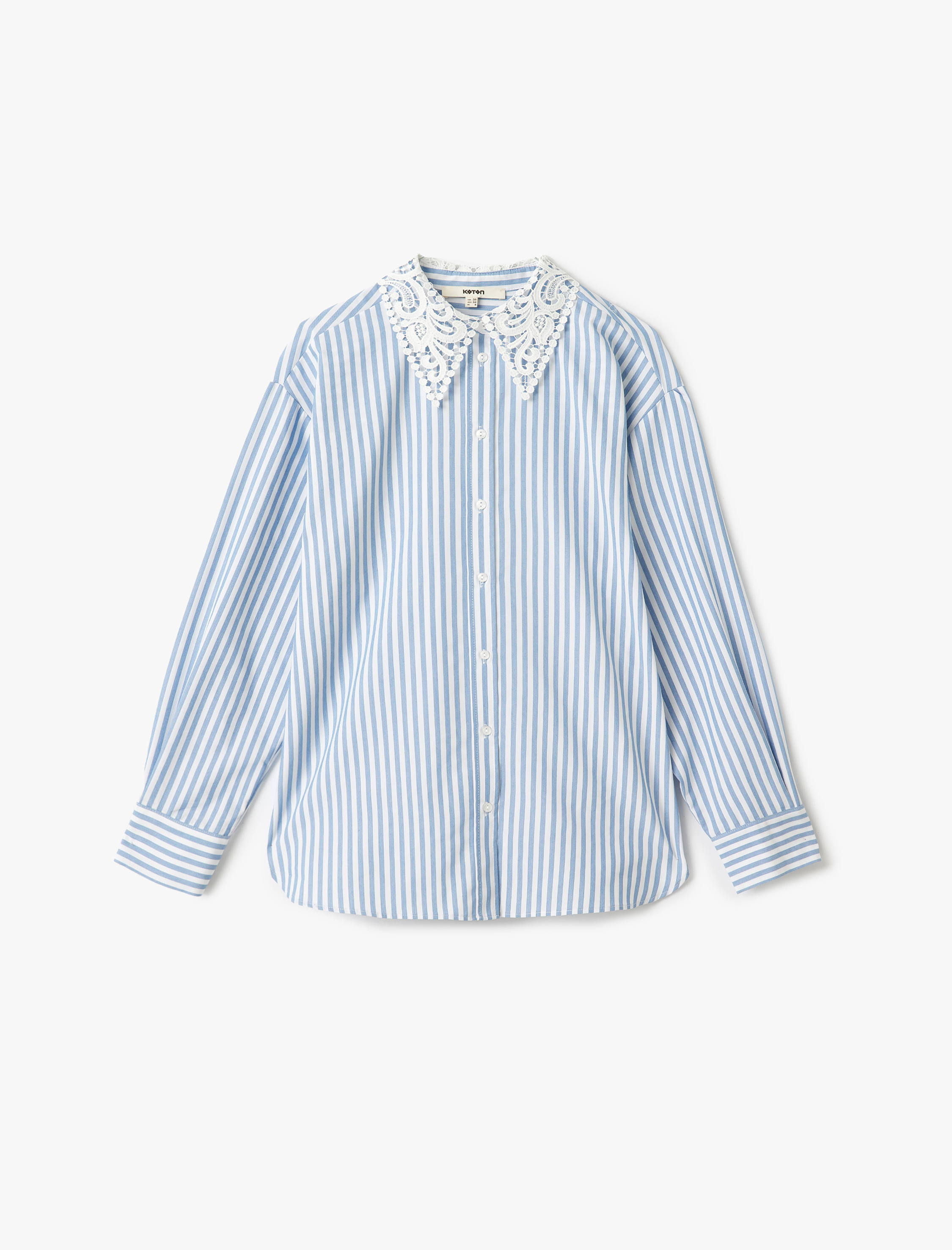   Dantel Yaka Detaylı Uzun Kollu Çizgili Oversize Gömlek