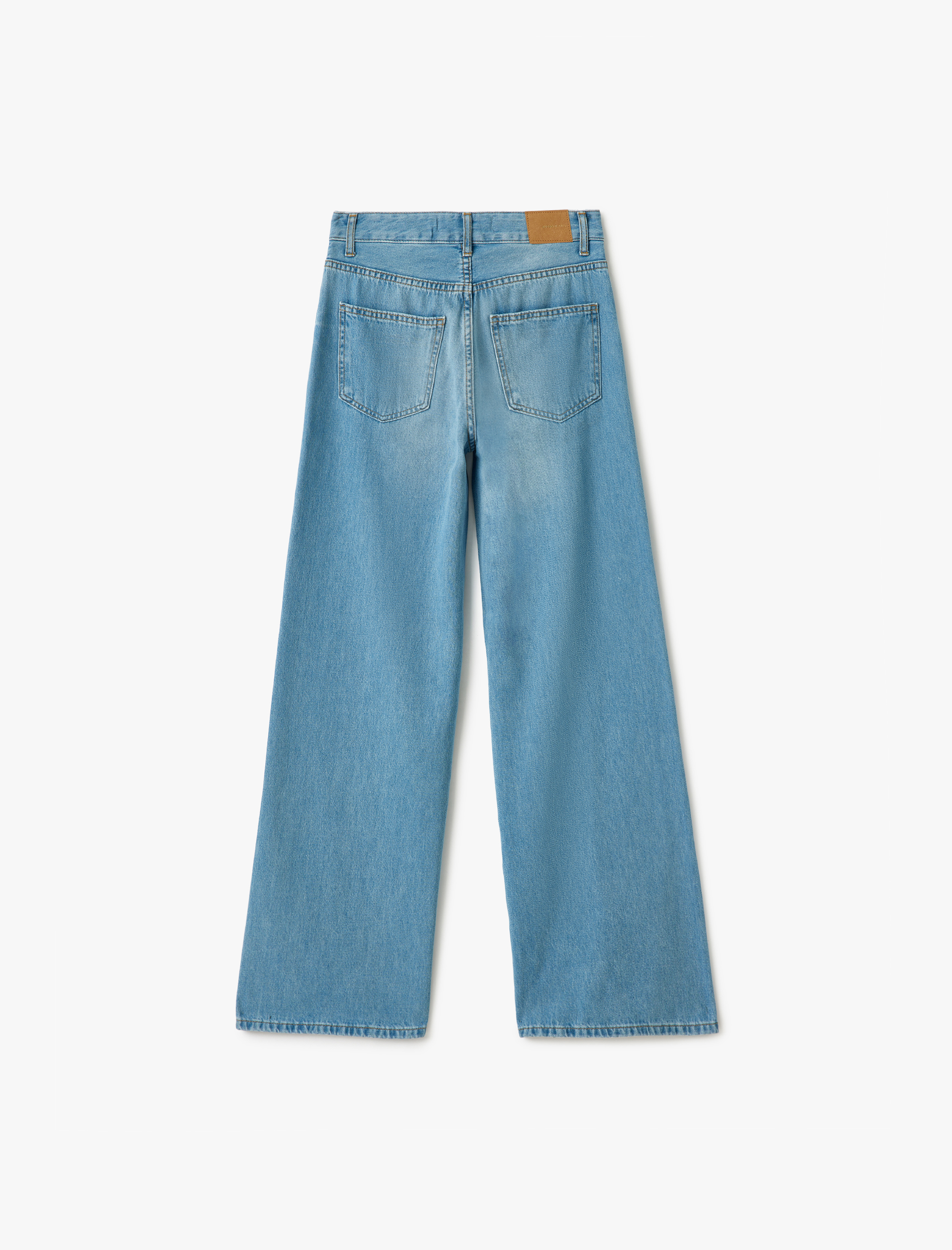   Yüksek Bel Düğmeli Geniş Paça Cepli Kot Pantolon - Wide Leg Jeans