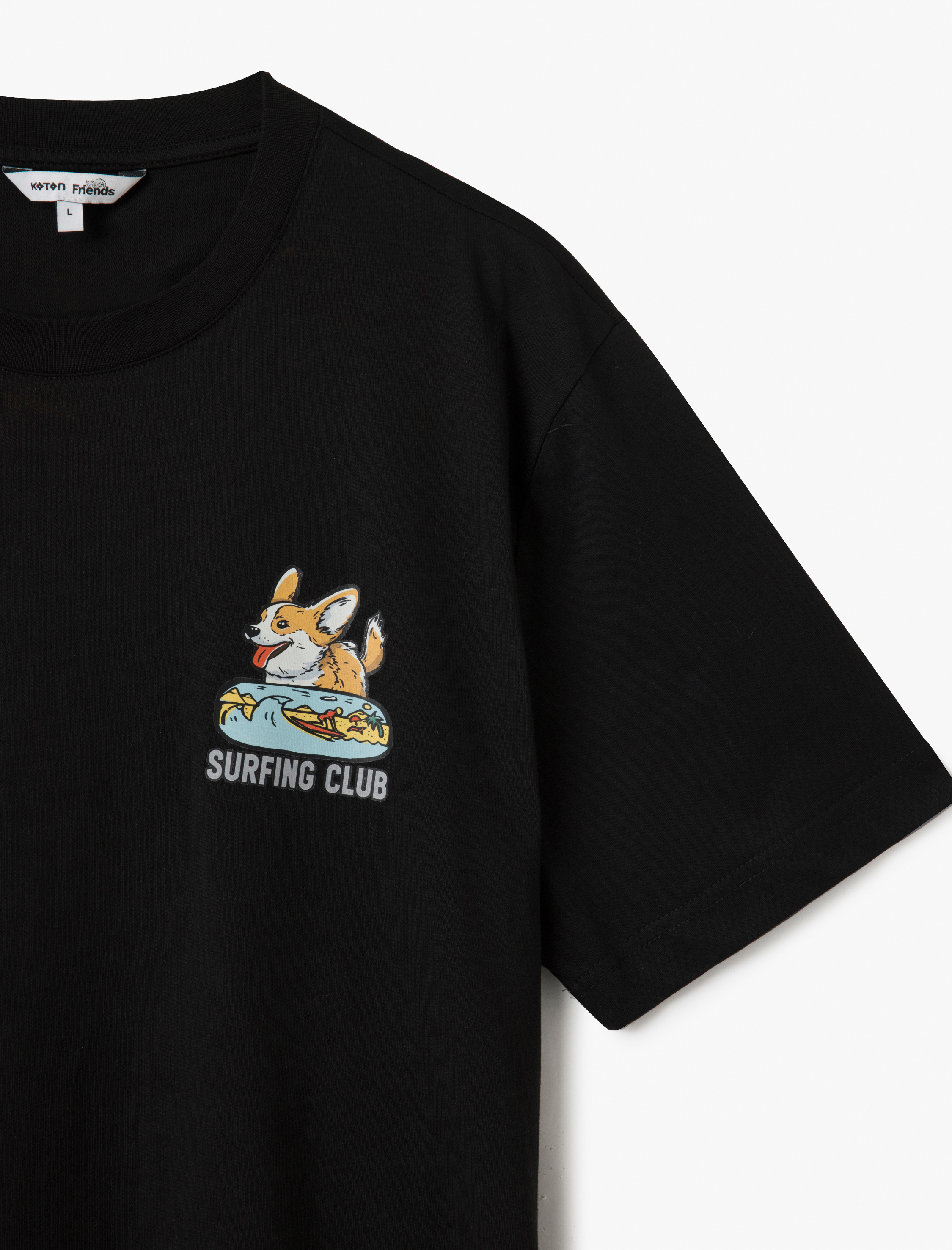   Kısa Kollu Pamuklu Regular Fit Bisiklet Yaka Köpek Baskılı Tişört