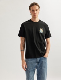 Kısa Kollu Pamuklu Regular Fit Bisiklet Yaka Köpek Baskılı Tişört