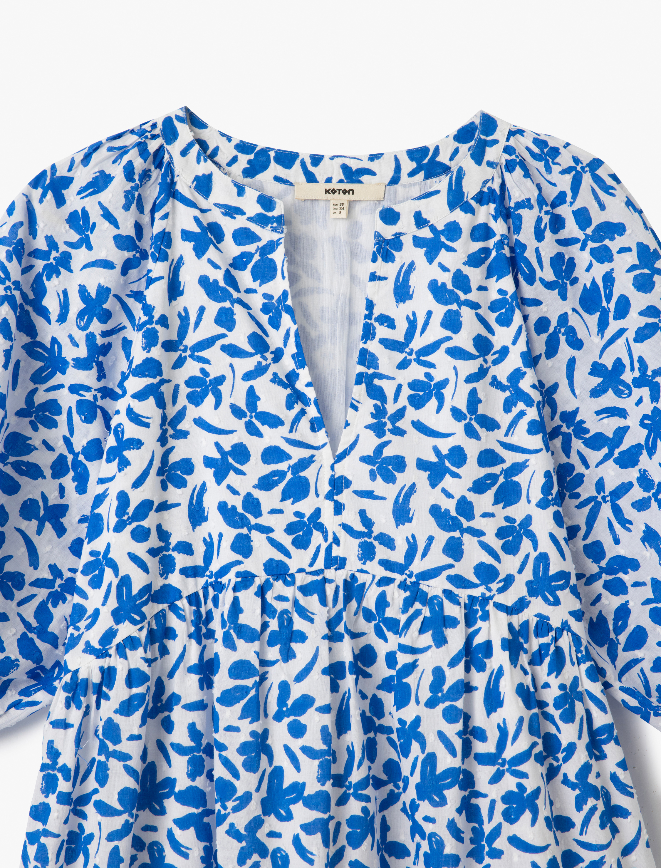   Pamuklu Astarlı Mandarin Yaka Balon Kollu Uzun Çiçekli Elbise