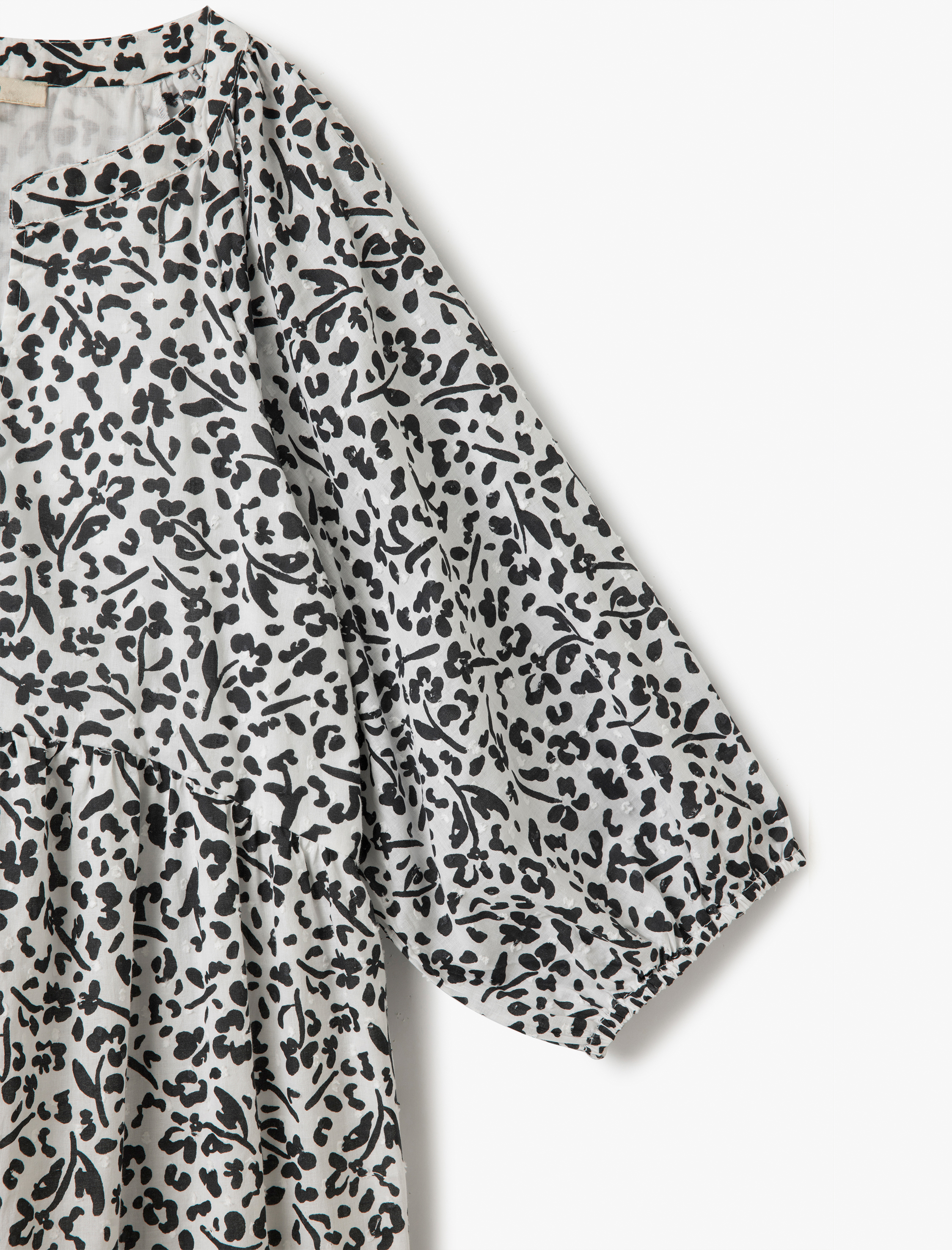 Pamuklu Astarlı Mandarin Yaka Balon Kollu Uzun Çiçekli Elbise