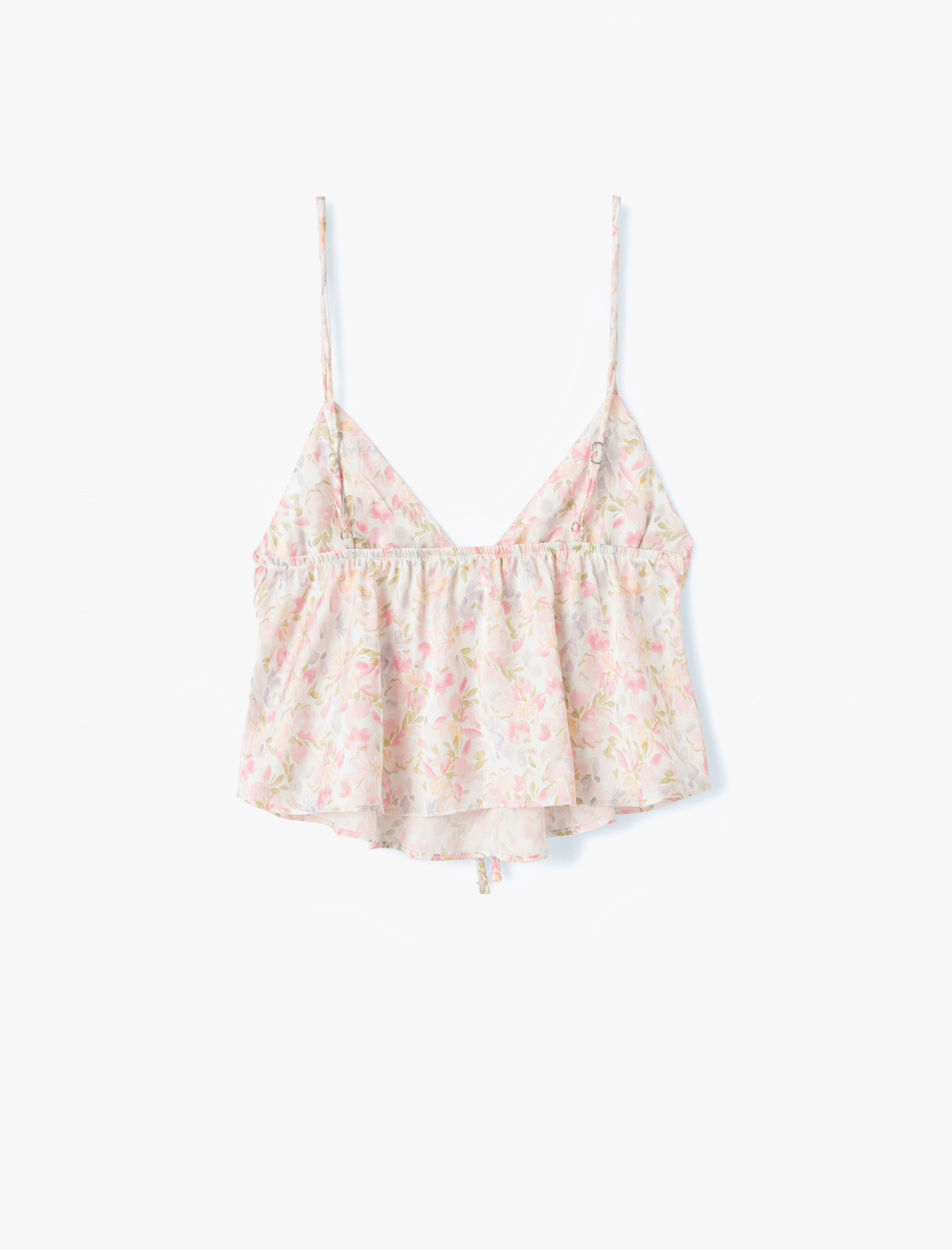 Fiyonk Detaylı Rahat Kalıp Çiçekli İnce Askılı Pijama Üstü