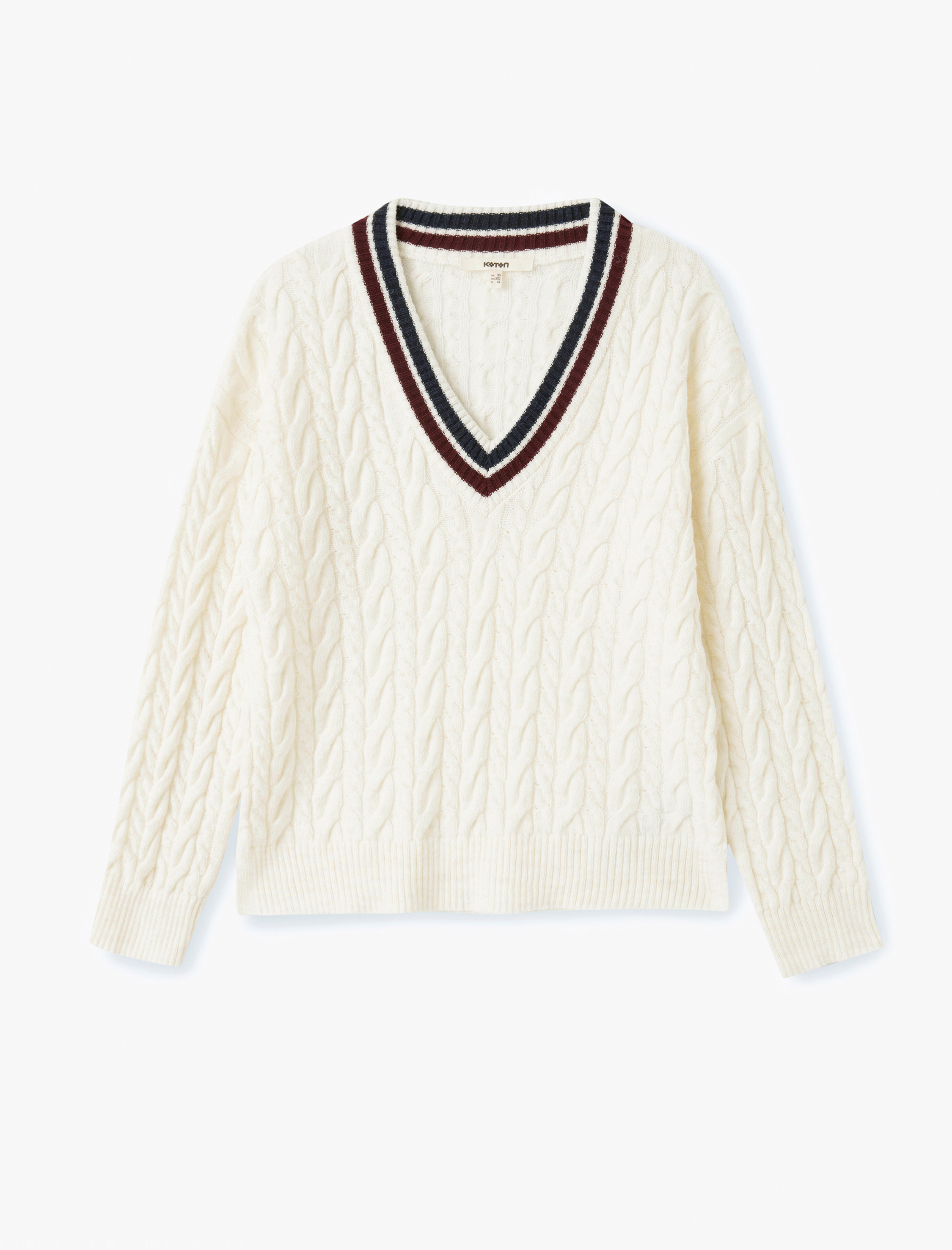 Uzun Kollu Saç Örgü Kadın Oversize V Yaka Kazak