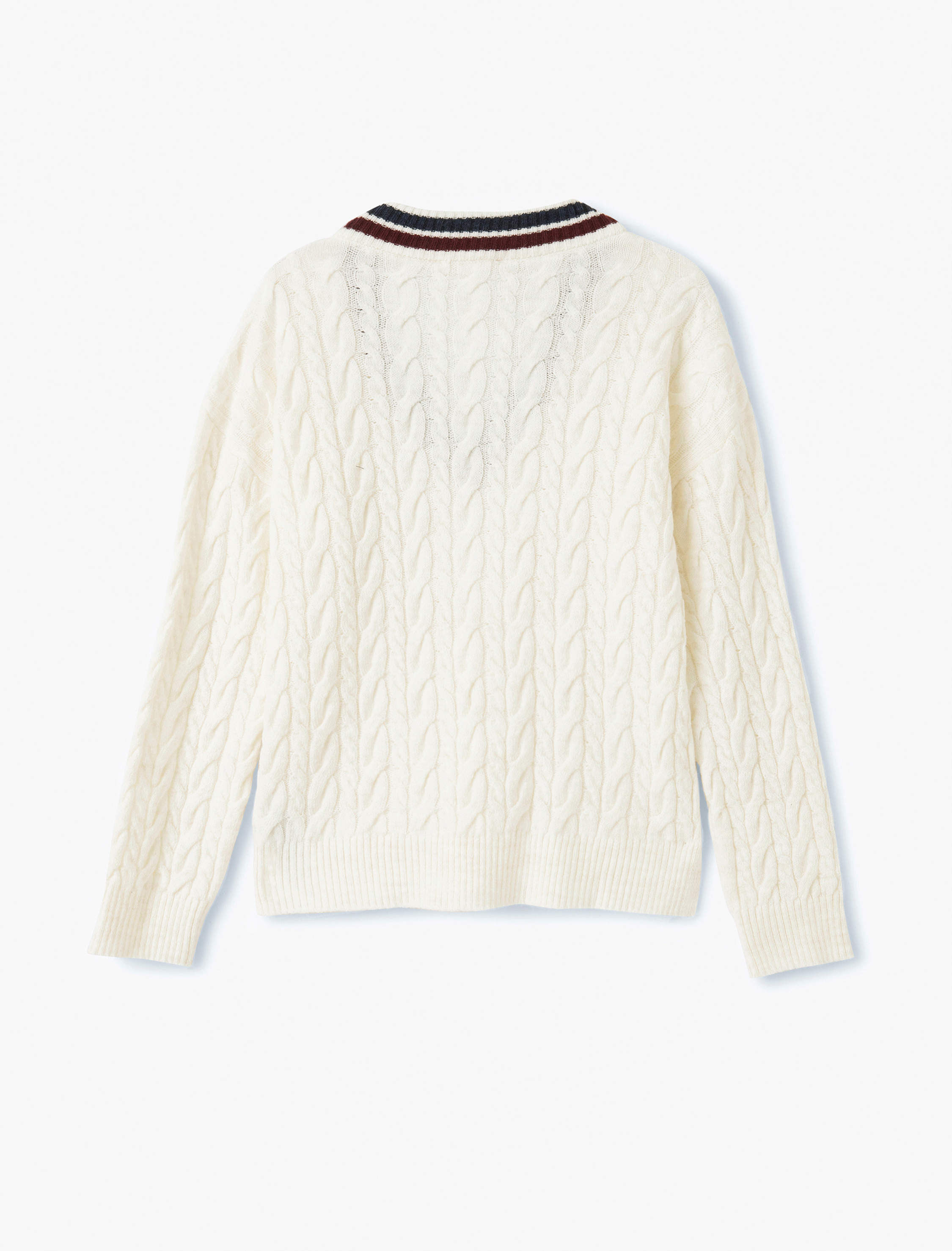 Uzun Kollu Saç Örgü Kadın Oversize V Yaka Kazak