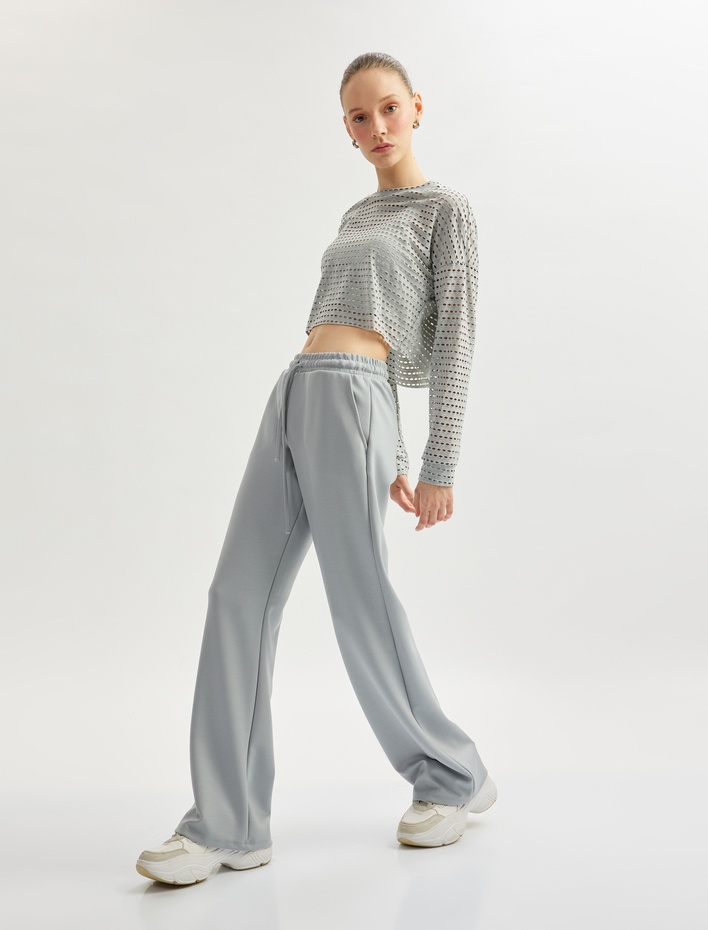  Modal Karışımlı Beli Bağcıklı Geniş Paça Eşofman Altı