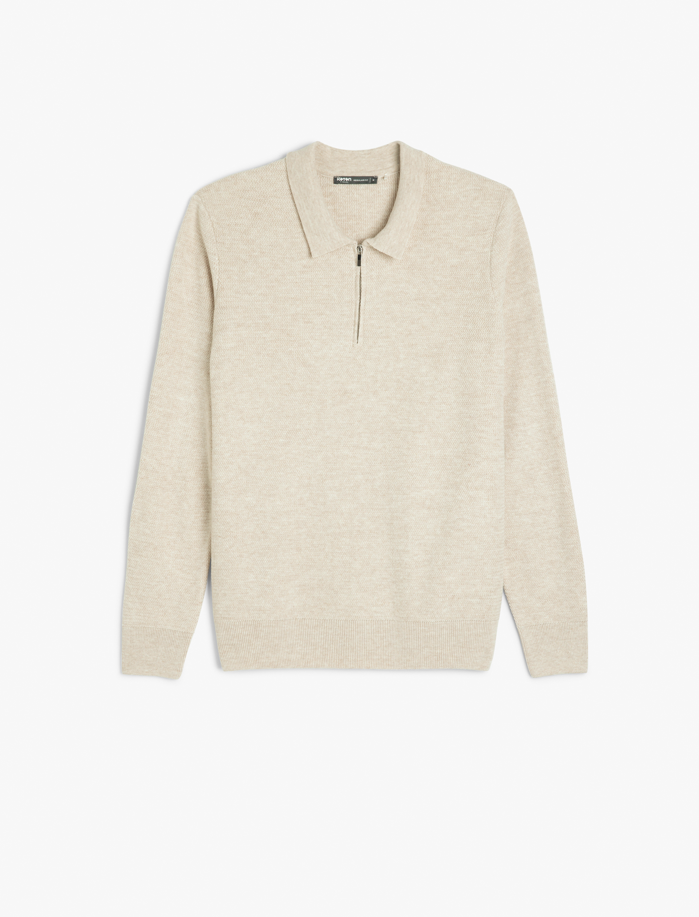   Uzun Kollu Polo Yaka Yarım Fermuarlı Kışlık Triko Kazak