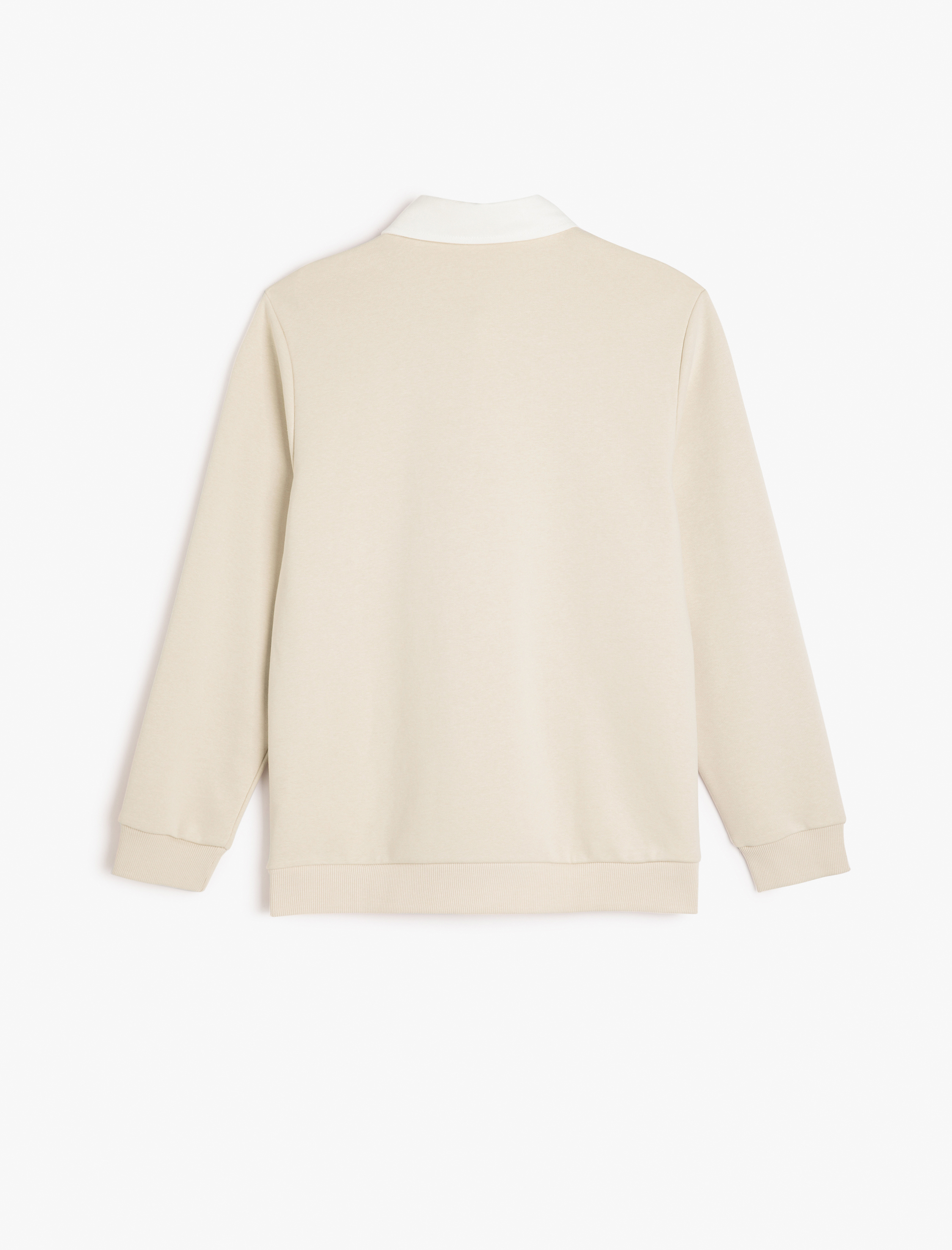 Uzun Kollu Pamuk Karışımlı Renk Kontrastlı Basic Polo Yaka Sweatshirt