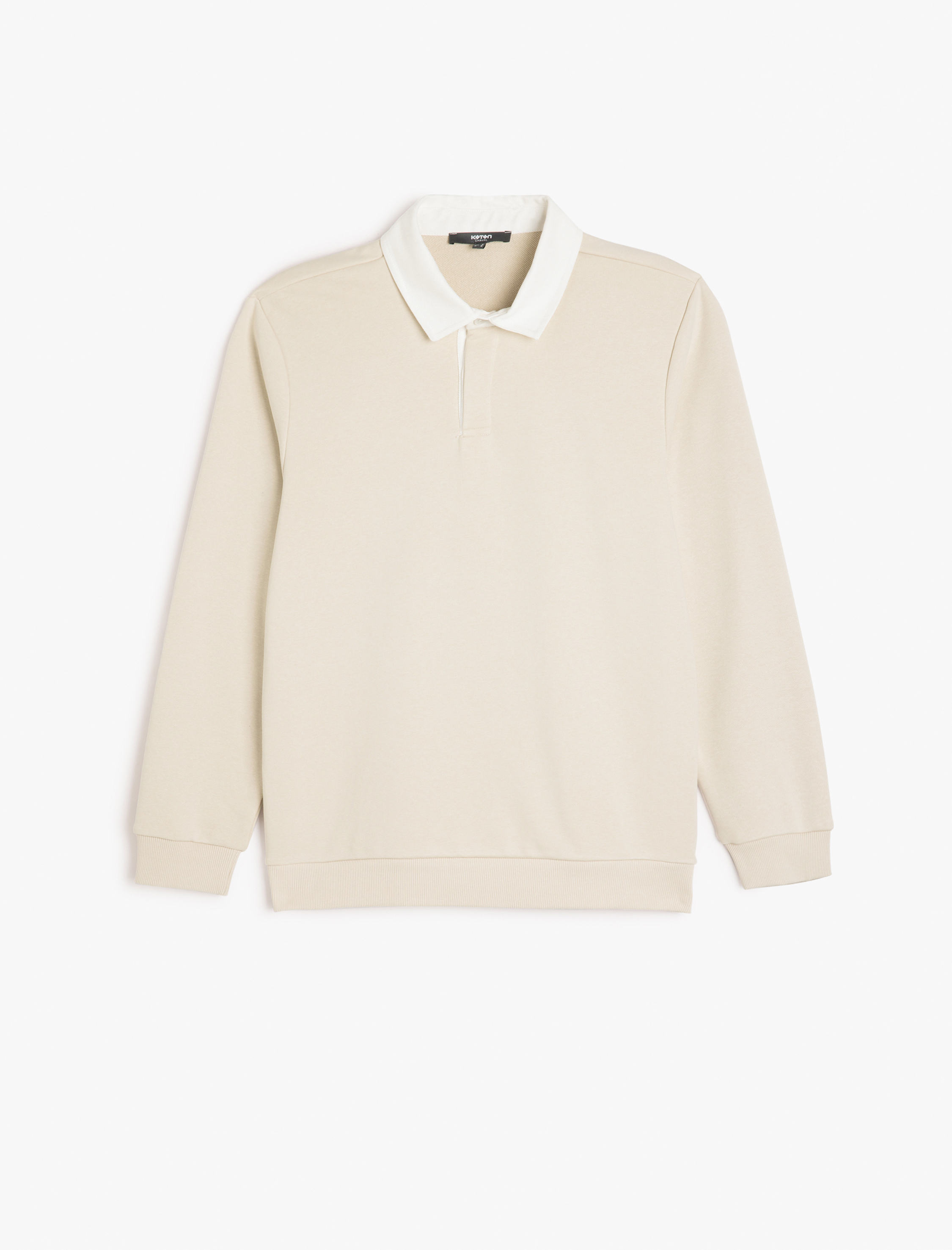 Uzun Kollu Pamuk Karışımlı Renk Kontrastlı Basic Polo Yaka Sweatshirt