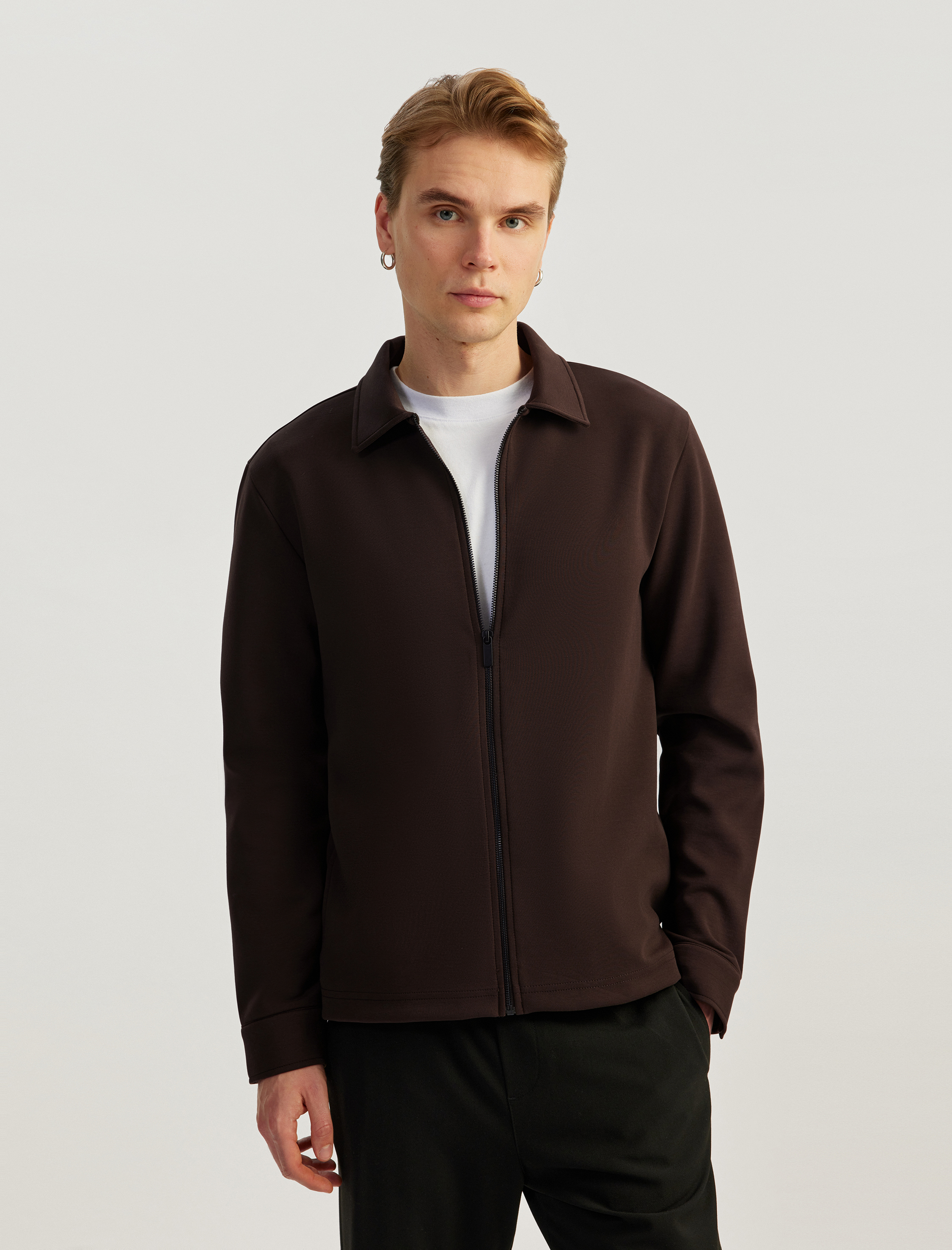   Uzun Kollu Pamuk Karışımlı Fermuarlı Hırka