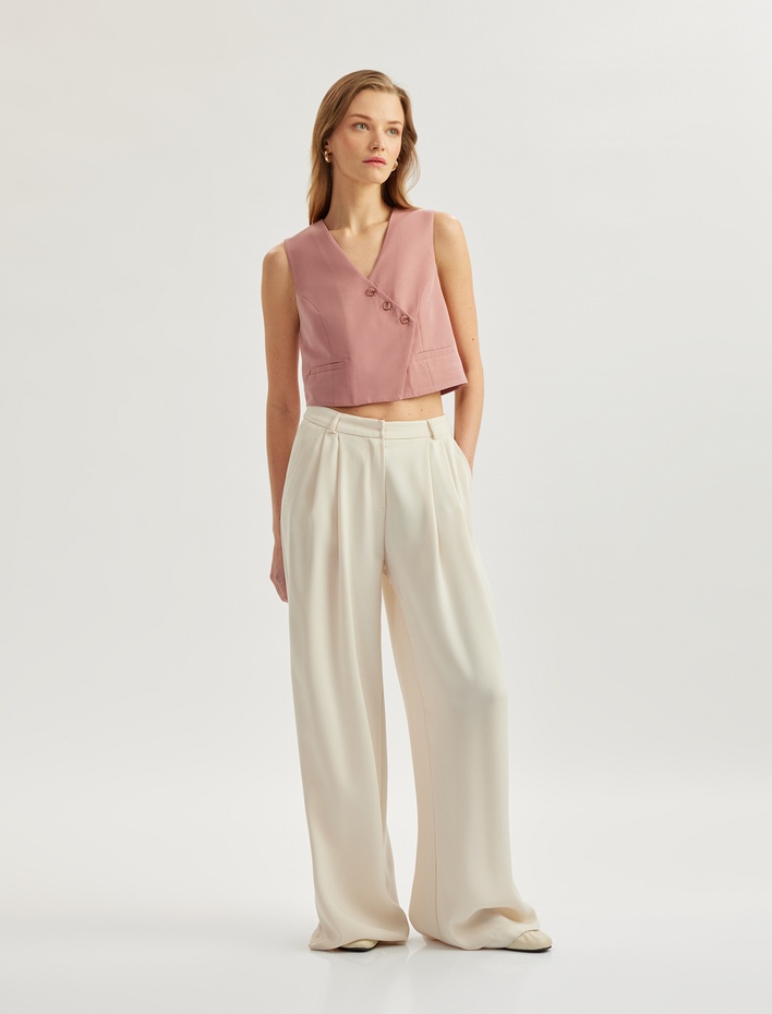  Kolsuz Düğmeli Asimetrik Kruvaze Modal Yelek