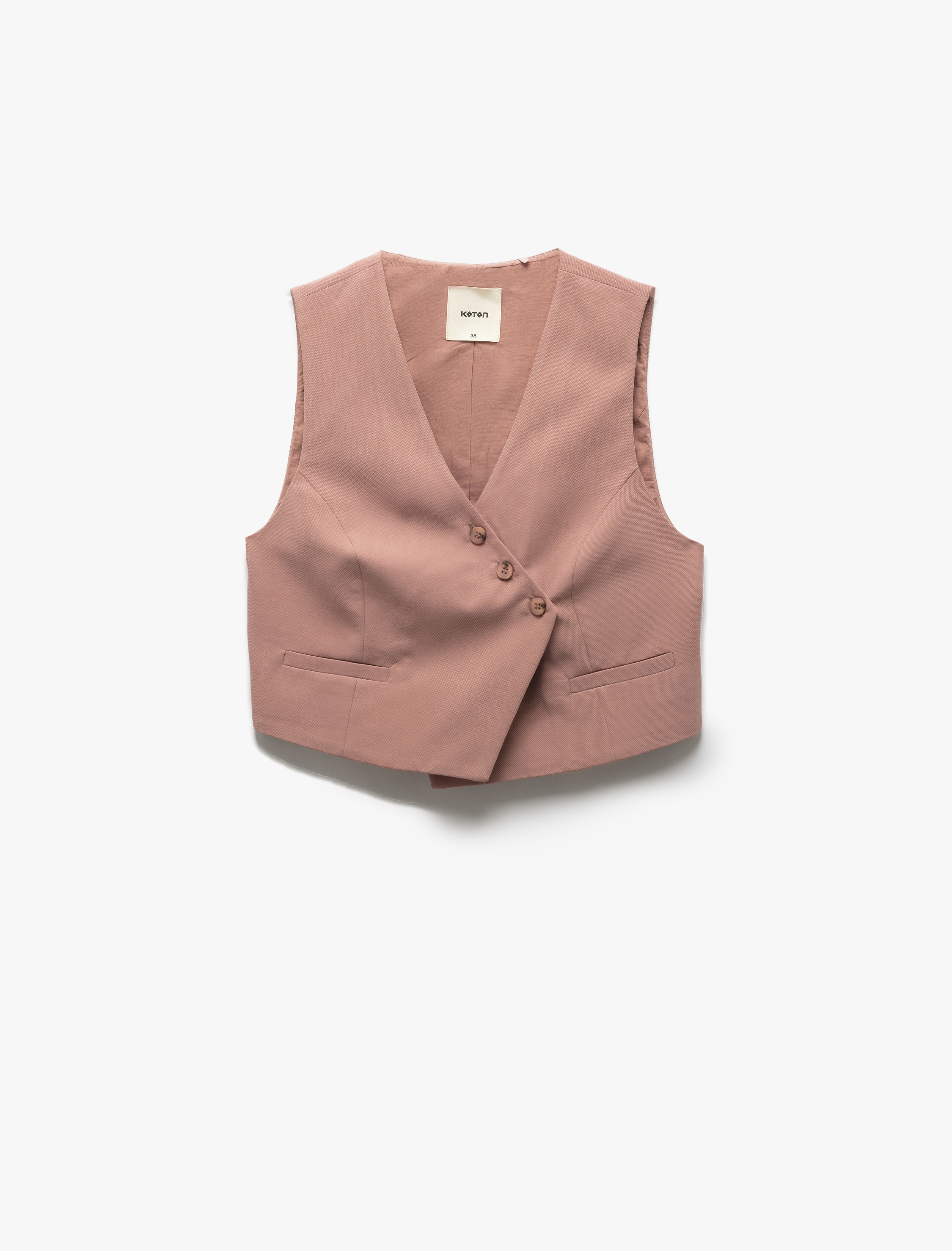   Kolsuz Düğmeli Asimetrik Kruvaze Modal Yelek