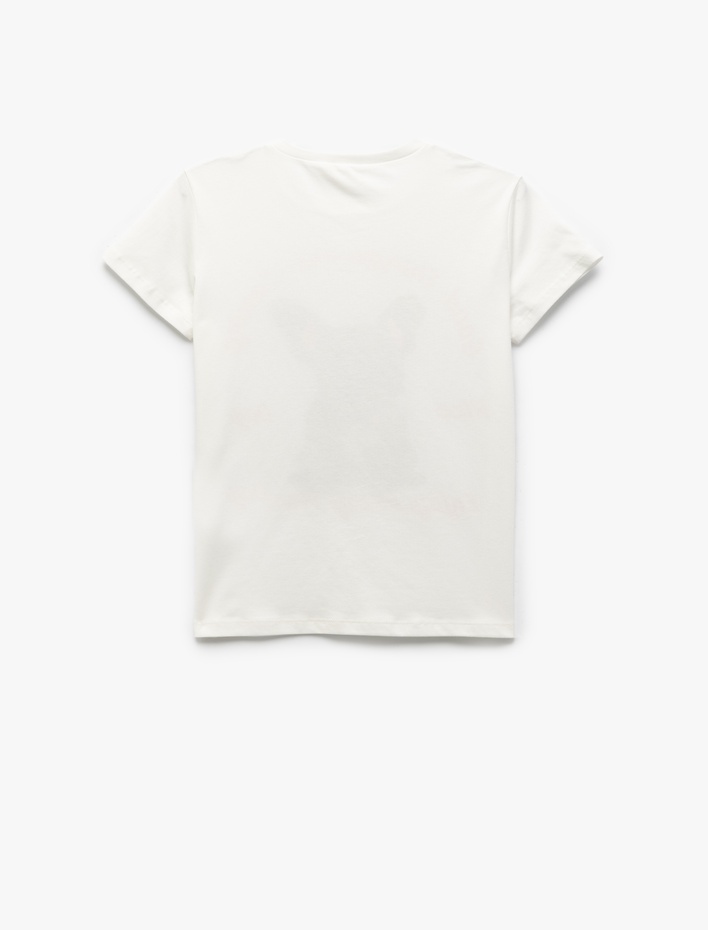 Kız Çocuk Bisiklet Yaka Pamuklu Köpek Baskılı Kısa Kollu Tişört