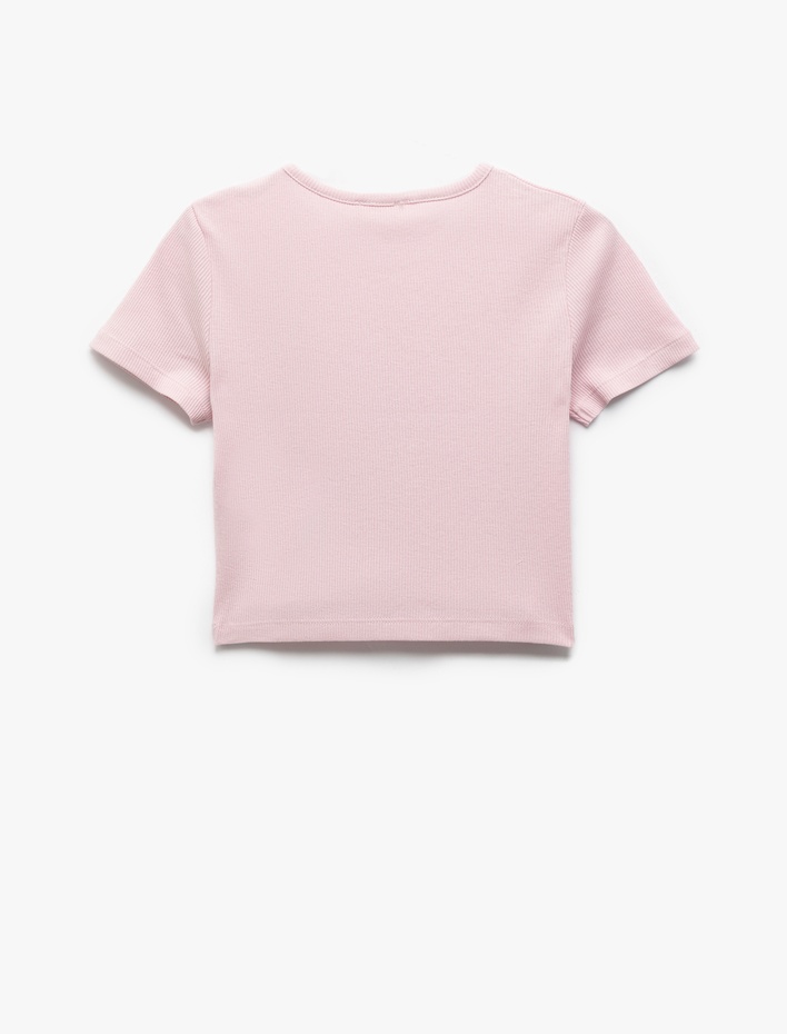 Kız Çocuk Köpek Baskılı Pamuklu Bisiklet Yaka Kısa Kollu Tişört