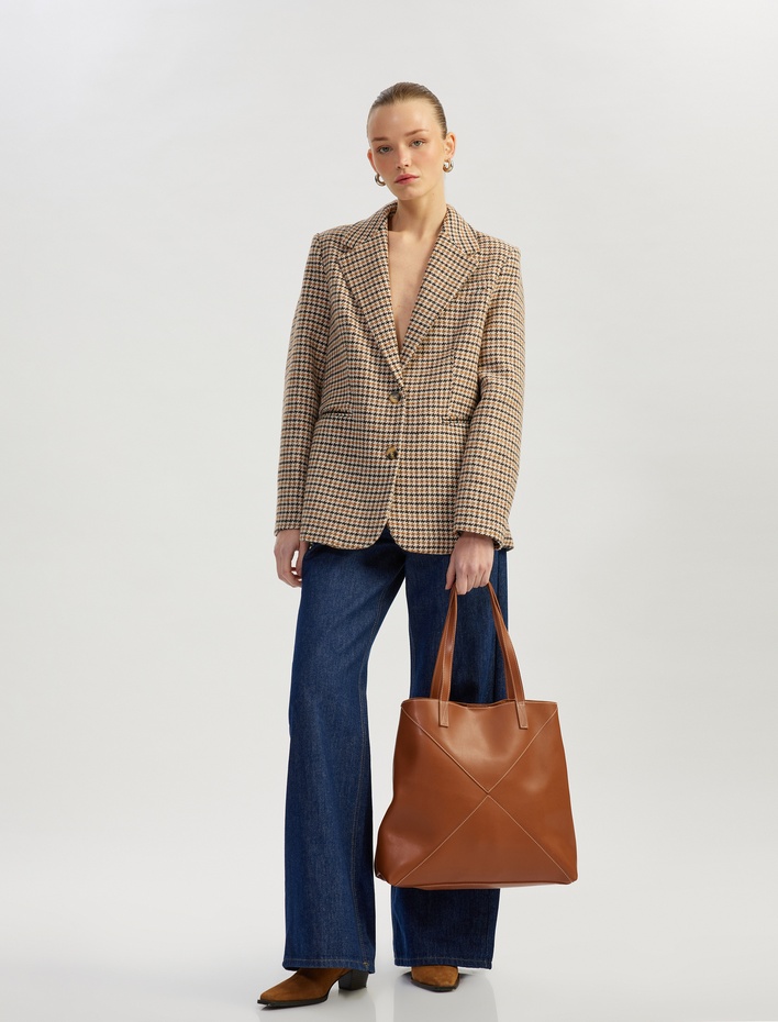 Kadın Tote Çanta Suni Deri Saplı Dikiş Detaylı