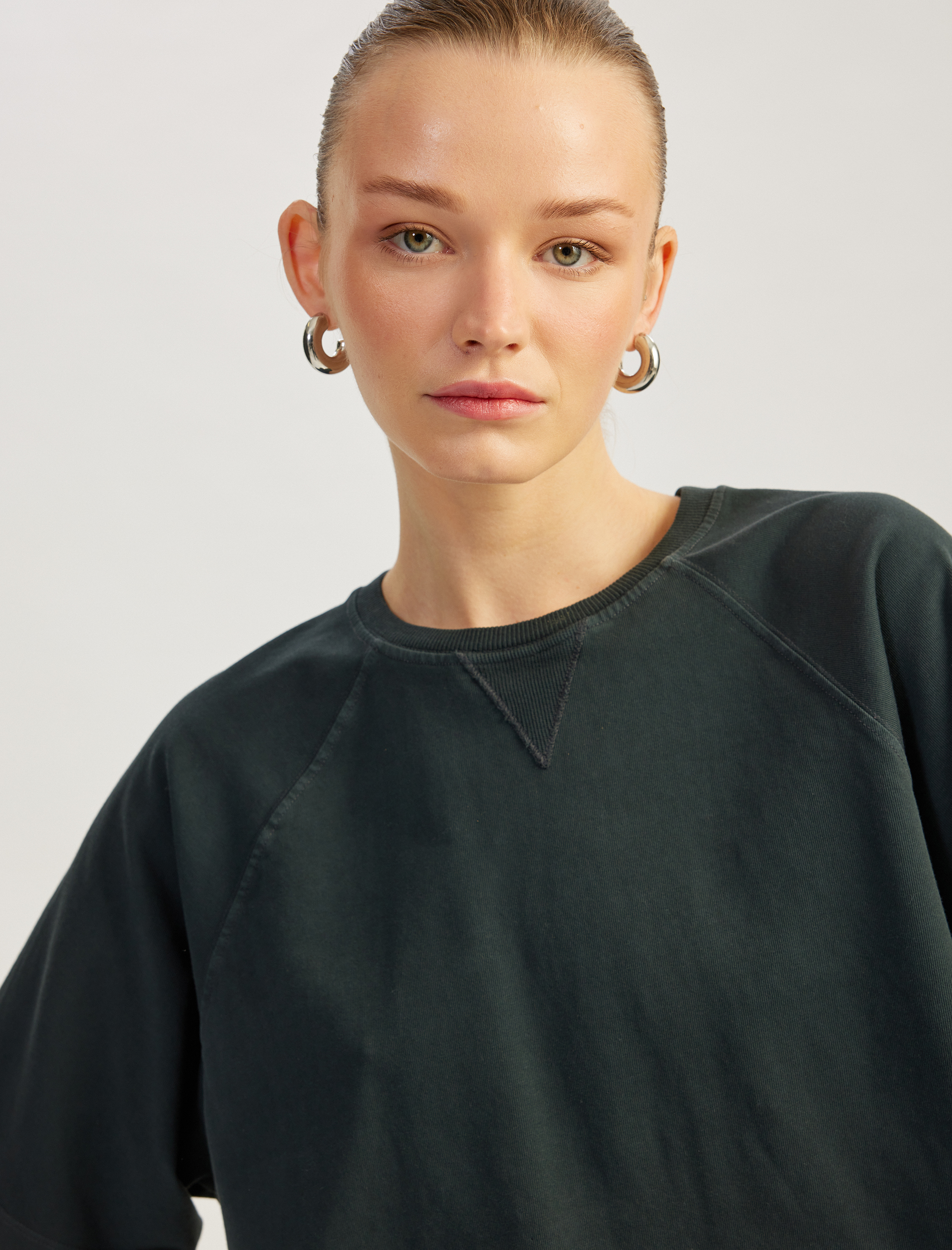   Üç İplik Pamuklu Kısa Kollu Bisiklet Yaka Oversize Tişört