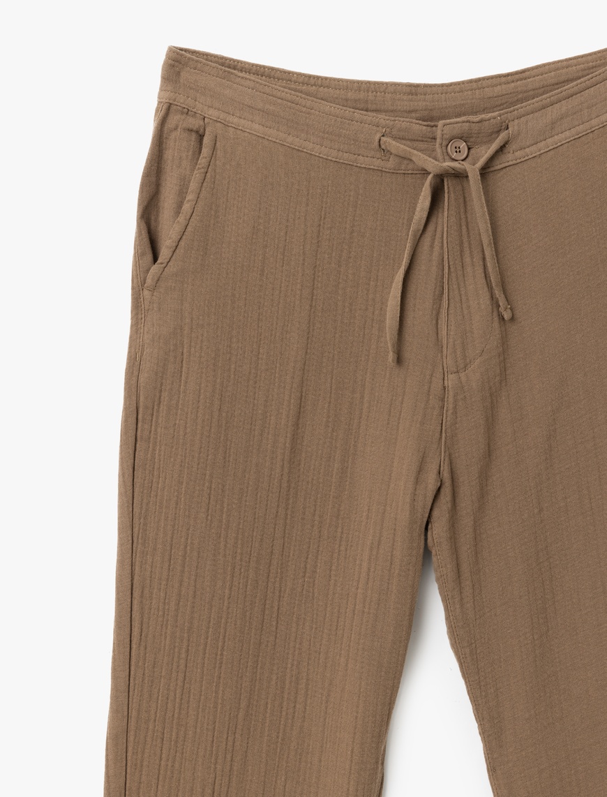   Pamuklu Müslin Chino Cep Detaylı Beli Bağcıklı Jogger Pantolon