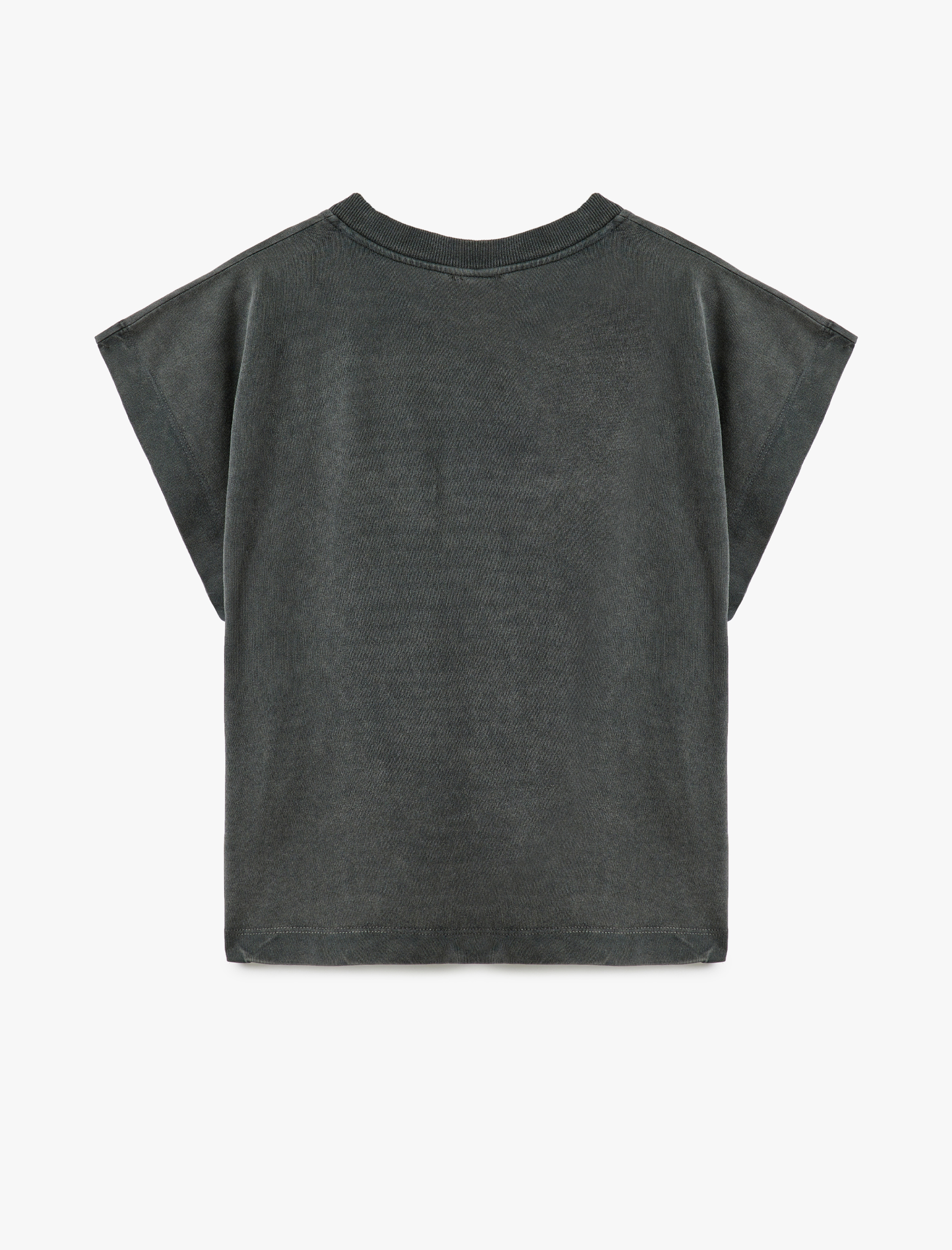   Soluk Efektli Pamuklu Kısa Kap Kol V Yaka Tişört