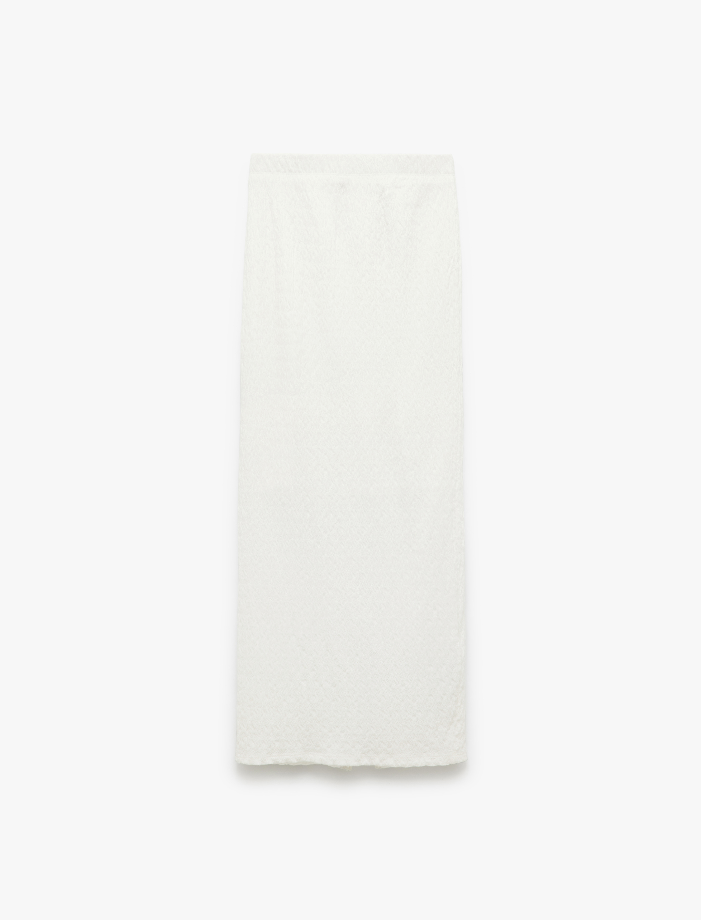   Yüksek Bel Slim Fit Yırtmaç Detaylı Astarlı Midi Kalem Etek Bürümcük