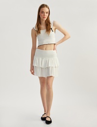 Katlı Volanlı Gipeli Viskon Mini Etek