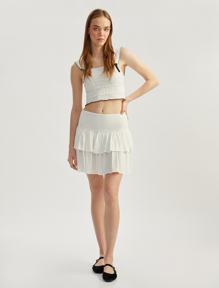  Katlı Volanlı Gipeli Viskon Mini Etek
