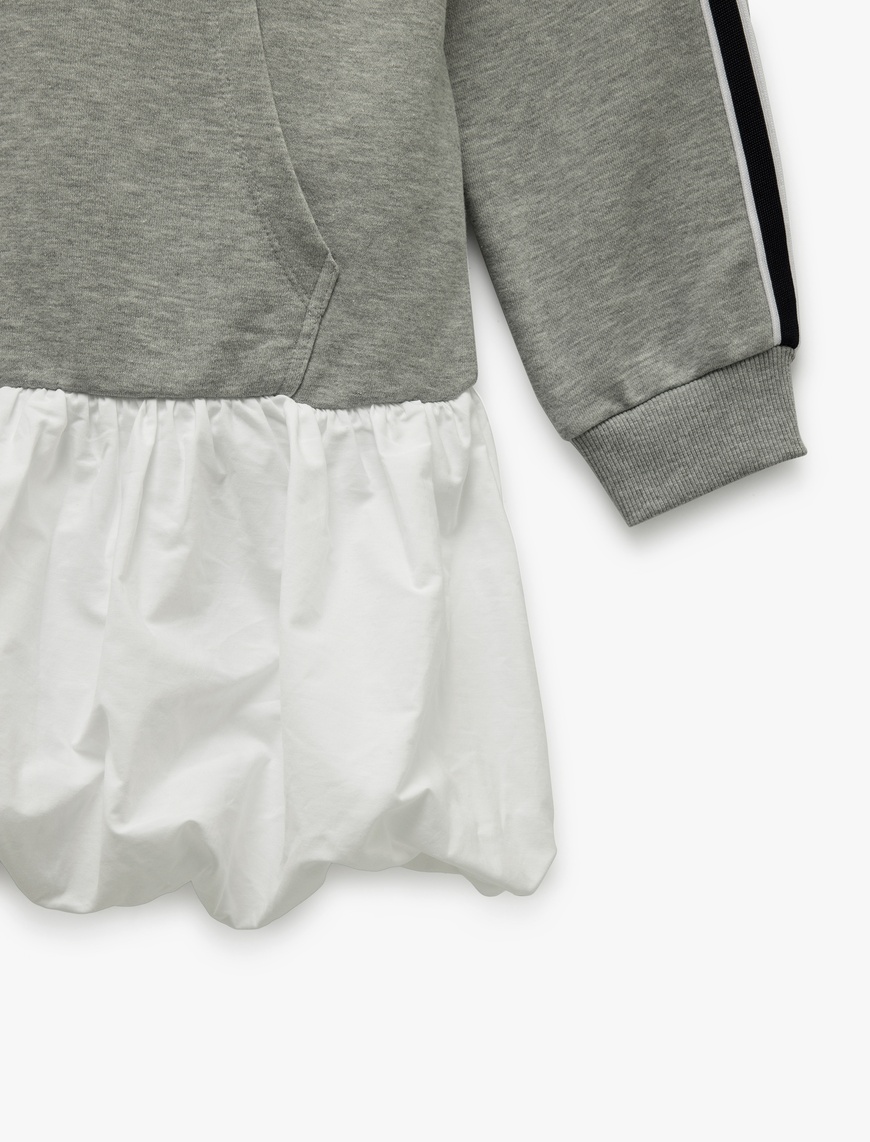   Cepli Uzun Kollu Mini Balon Etek Detaylı Kapüşonlu Sweat Elbise