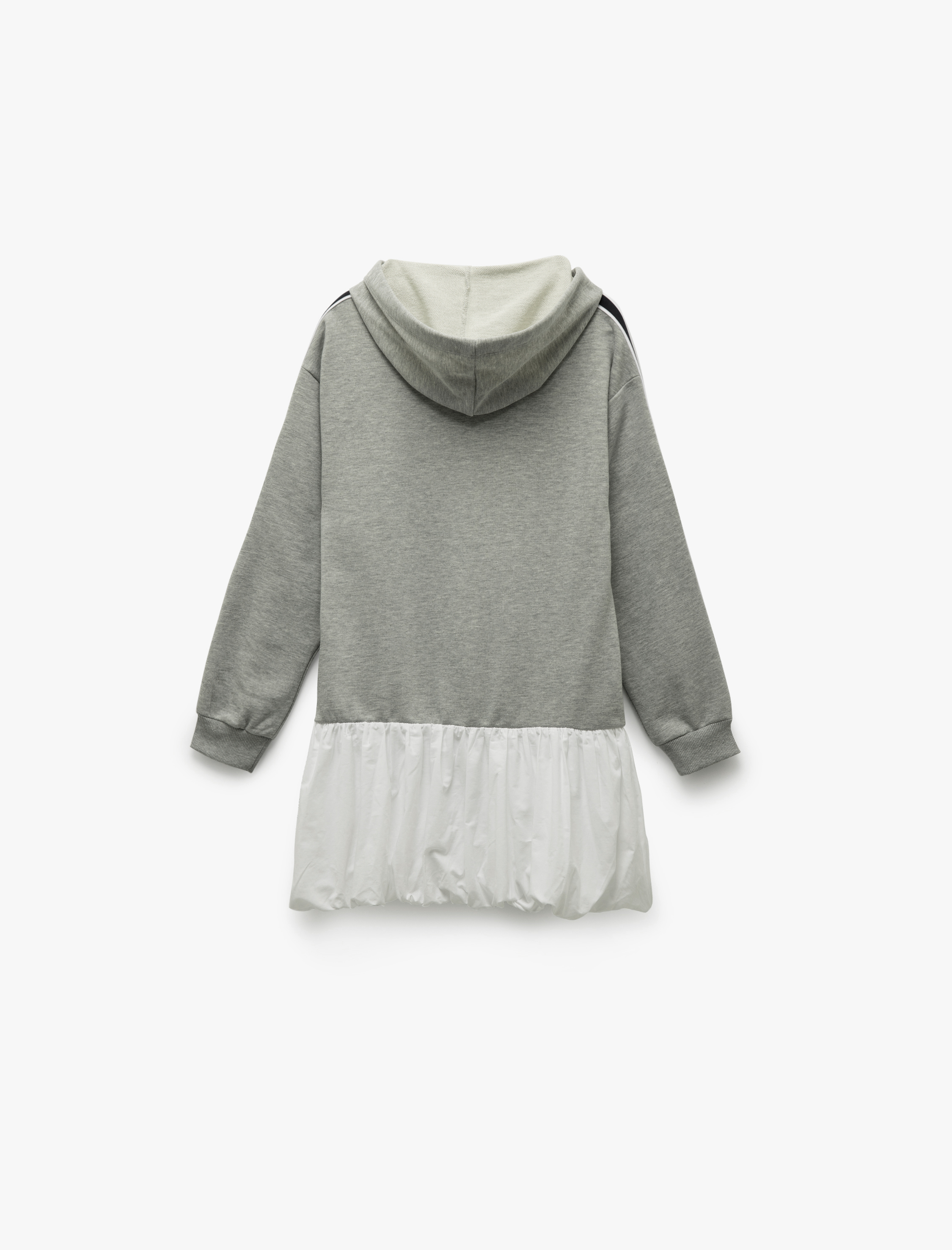 Cepli Uzun Kollu Mini Balon Etek Detaylı Kapüşonlu Sweat Elbise