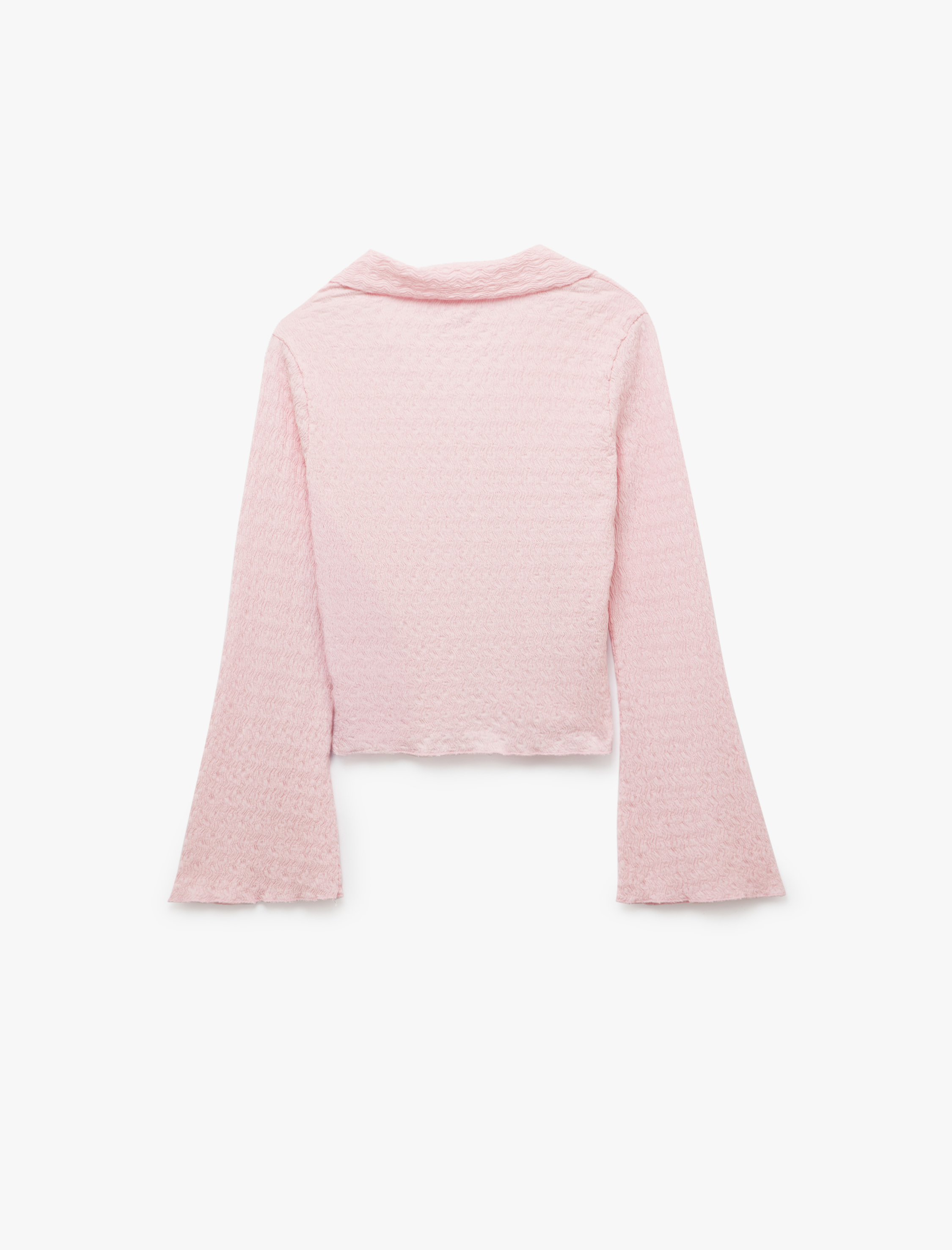   Slim Fit Uzun Kollu Dokulu Gömlek Yaka Düğmeli Tişört Bürümcük