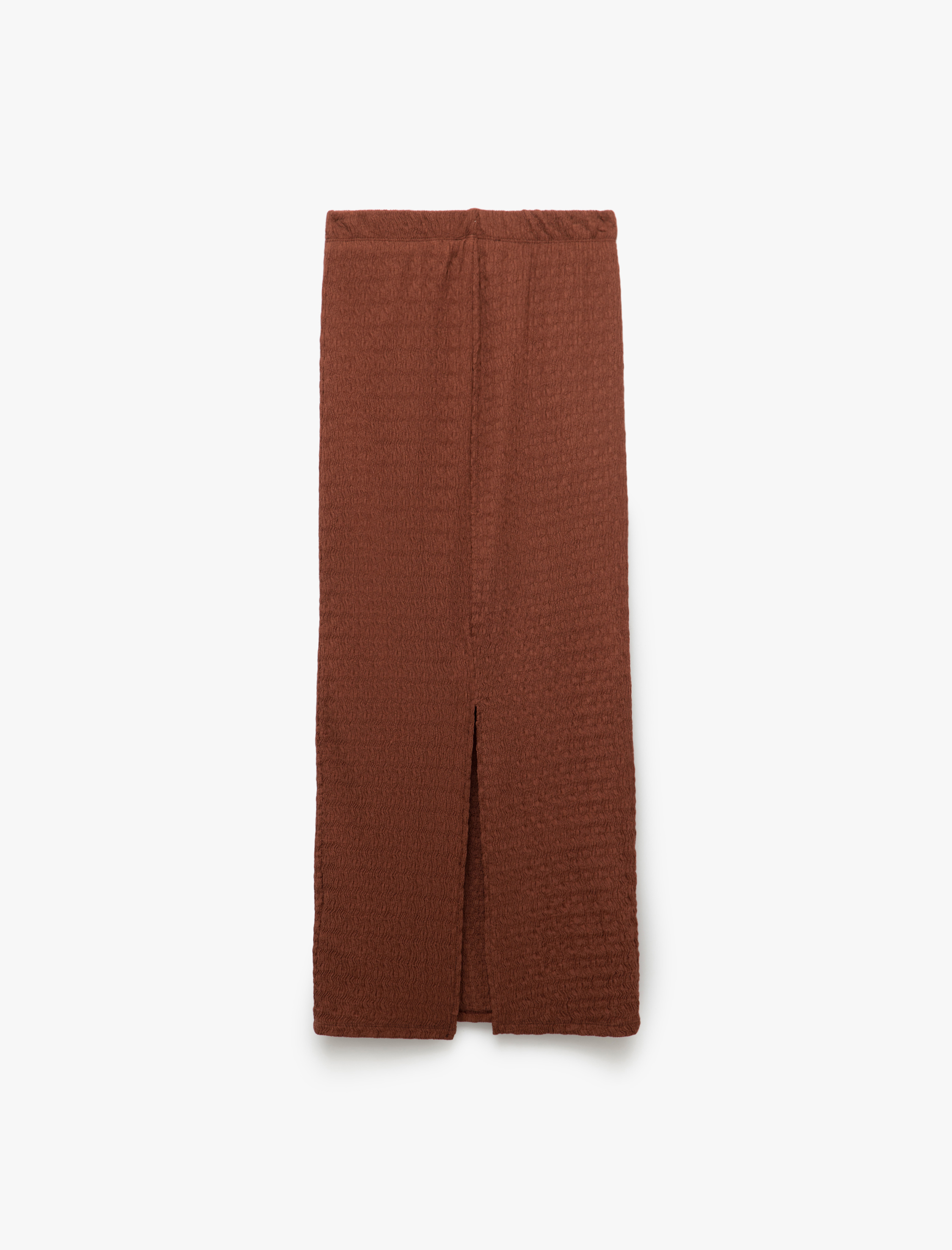 Yüksek Bel Slim Fit Yırtmaç Detaylı Astarlı Midi Kalem Etek Bürümcük
