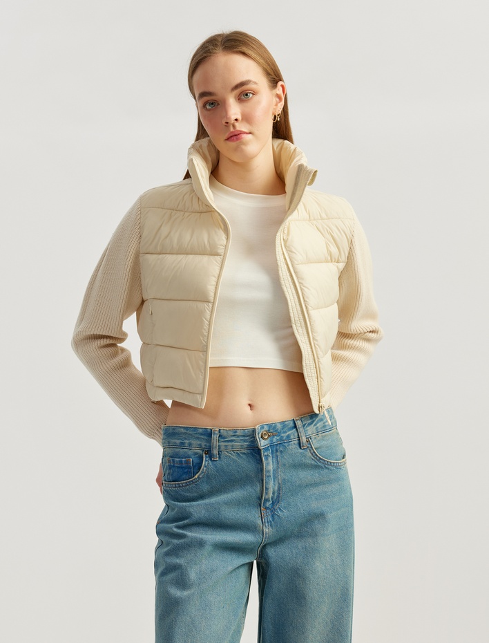  Dik Yaka Slim Fit Fermuarlı Uzun Kollu Ceket