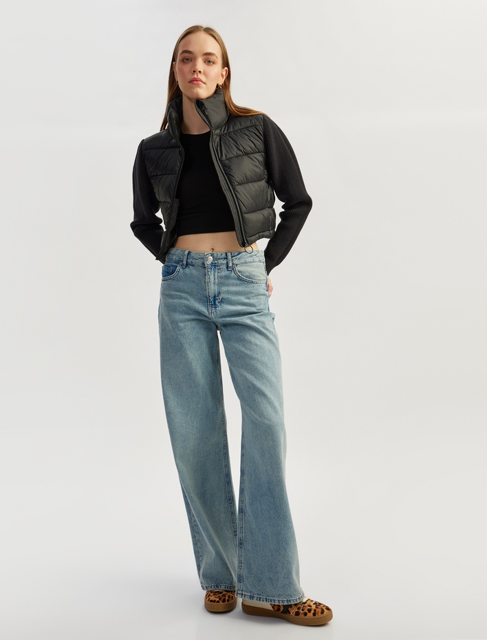  Dik Yaka Slim Fit Fermuarlı Uzun Kollu Ceket