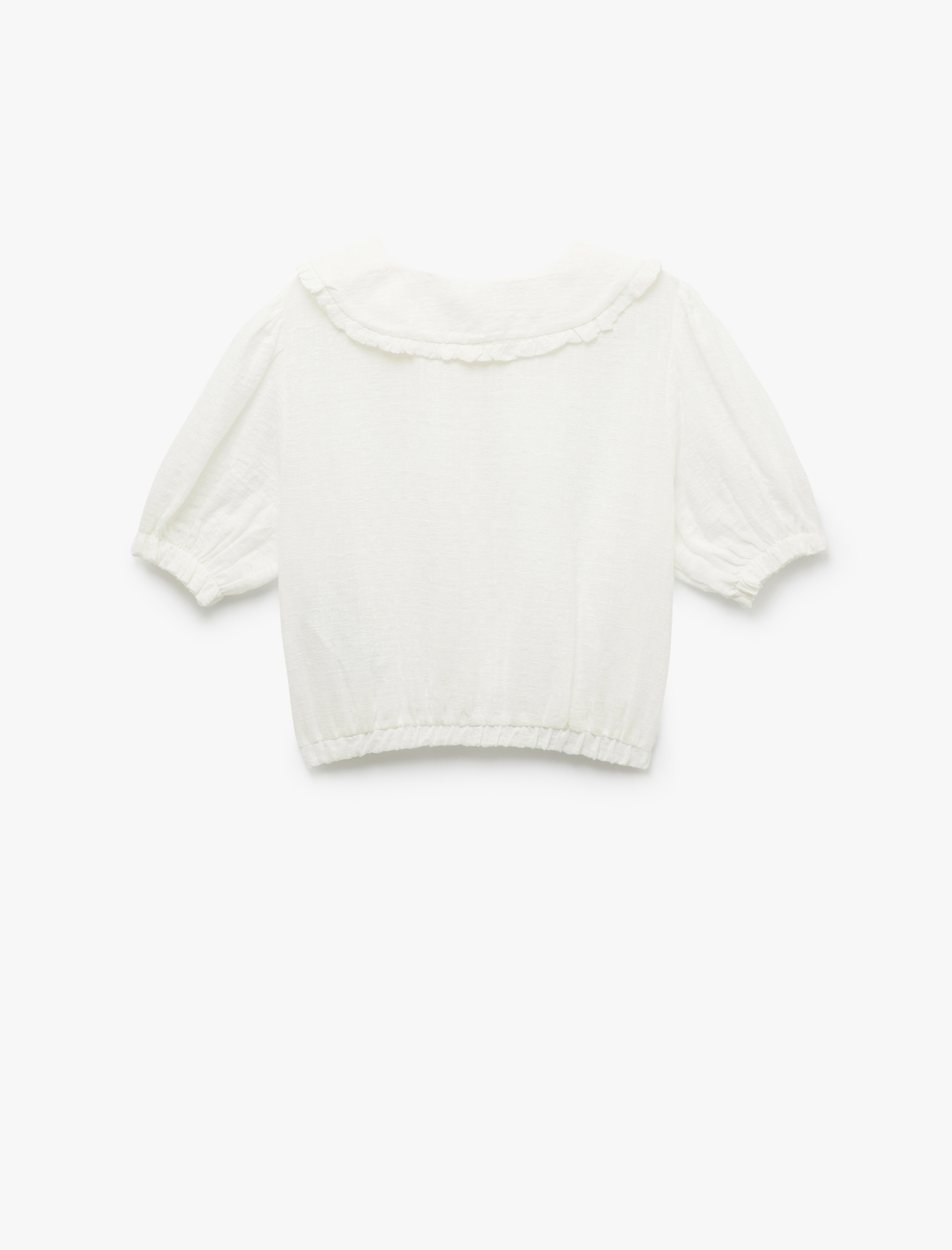   Bebe Yaka Düğmeli Kısa Balon Kol Viskon Karışımlı Crop Bluz