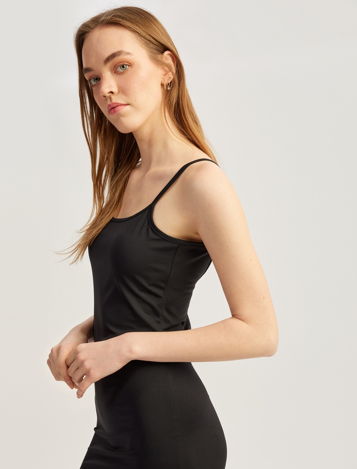  Slim Fit İnce Askılı Uzun Elbise