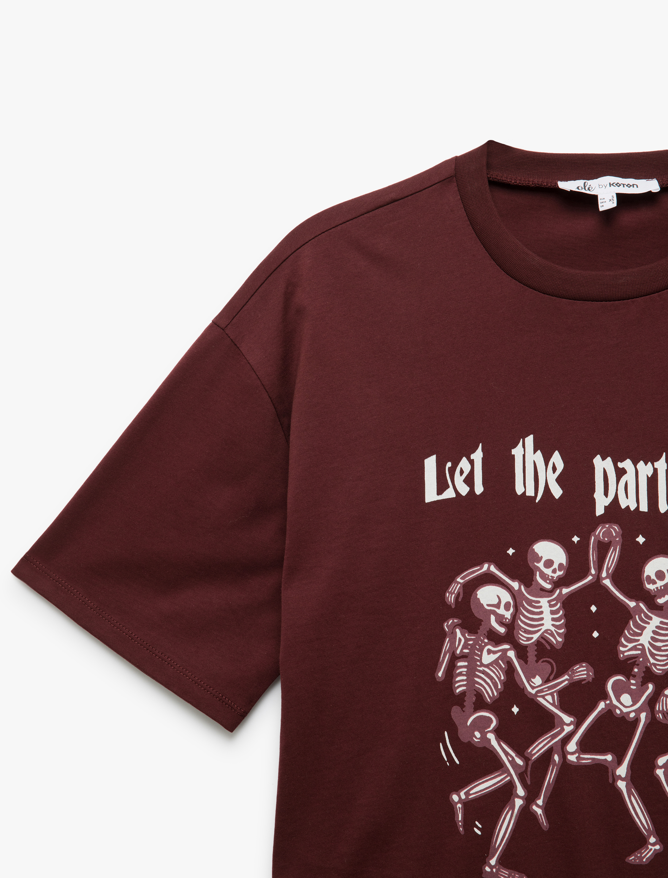   Kuru Kafa Baskılı Kısa Kollu Bisiklet Yaka Oversize Tişört