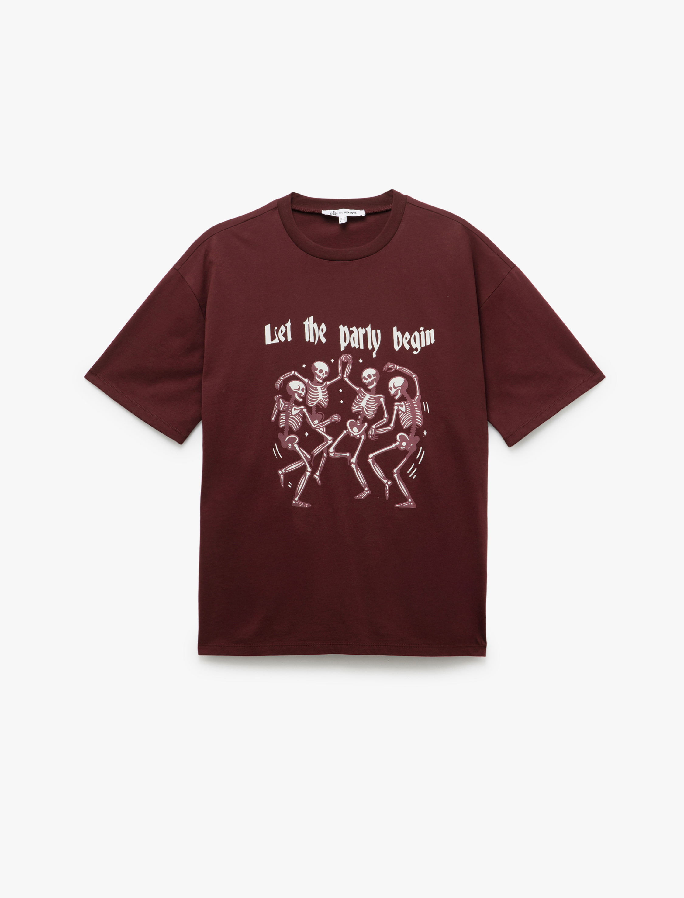   Kuru Kafa Baskılı Kısa Kollu Bisiklet Yaka Oversize Tişört