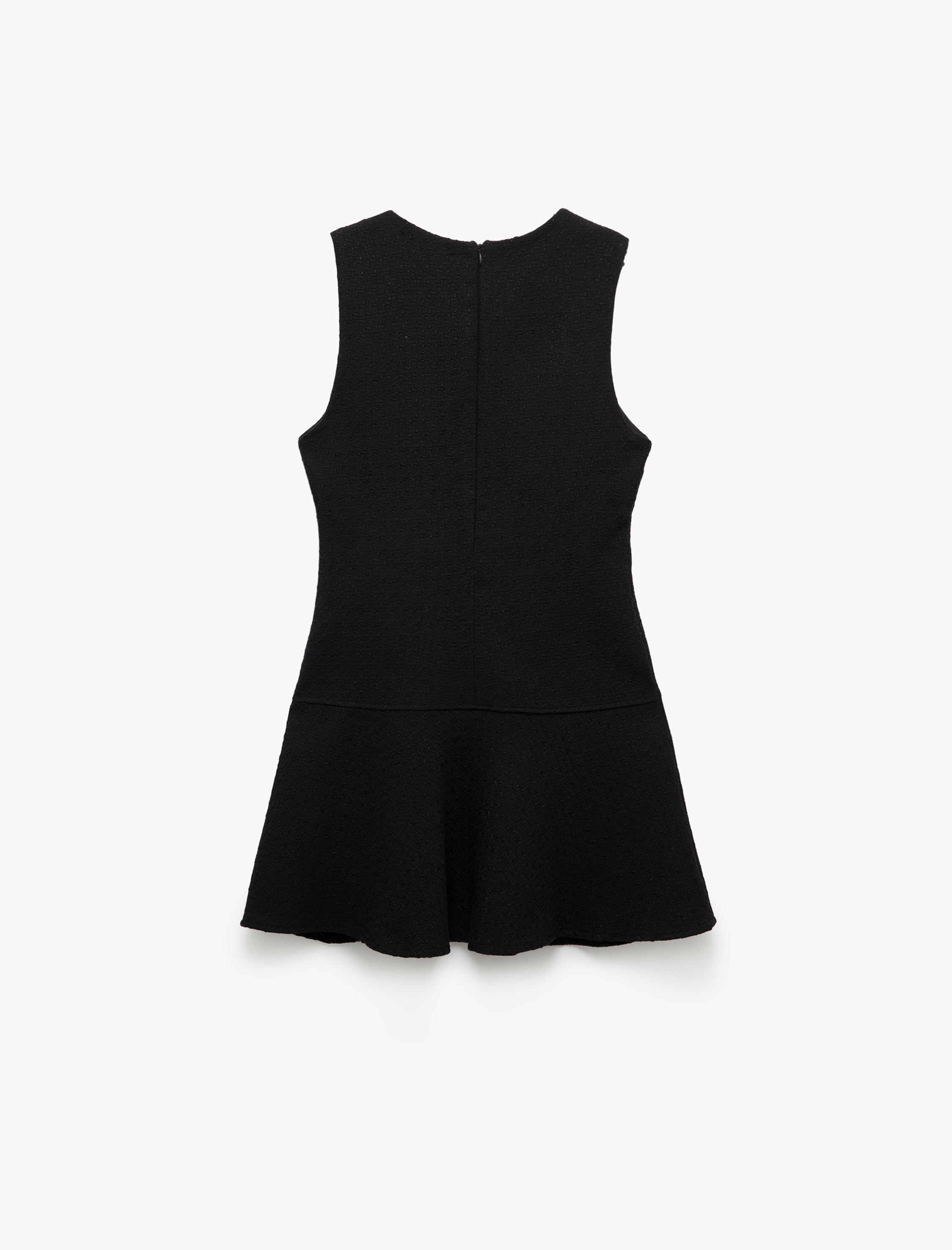   Kolsuz Düğme Detaylı Bisiklet Yaka A Kesim Mini Elbise