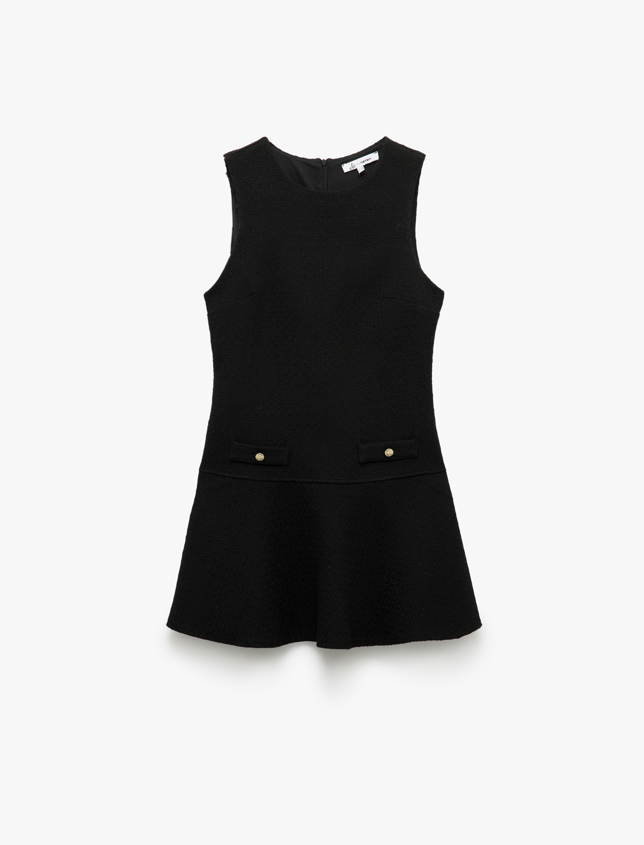   Kolsuz Düğme Detaylı Bisiklet Yaka A Kesim Mini Elbise